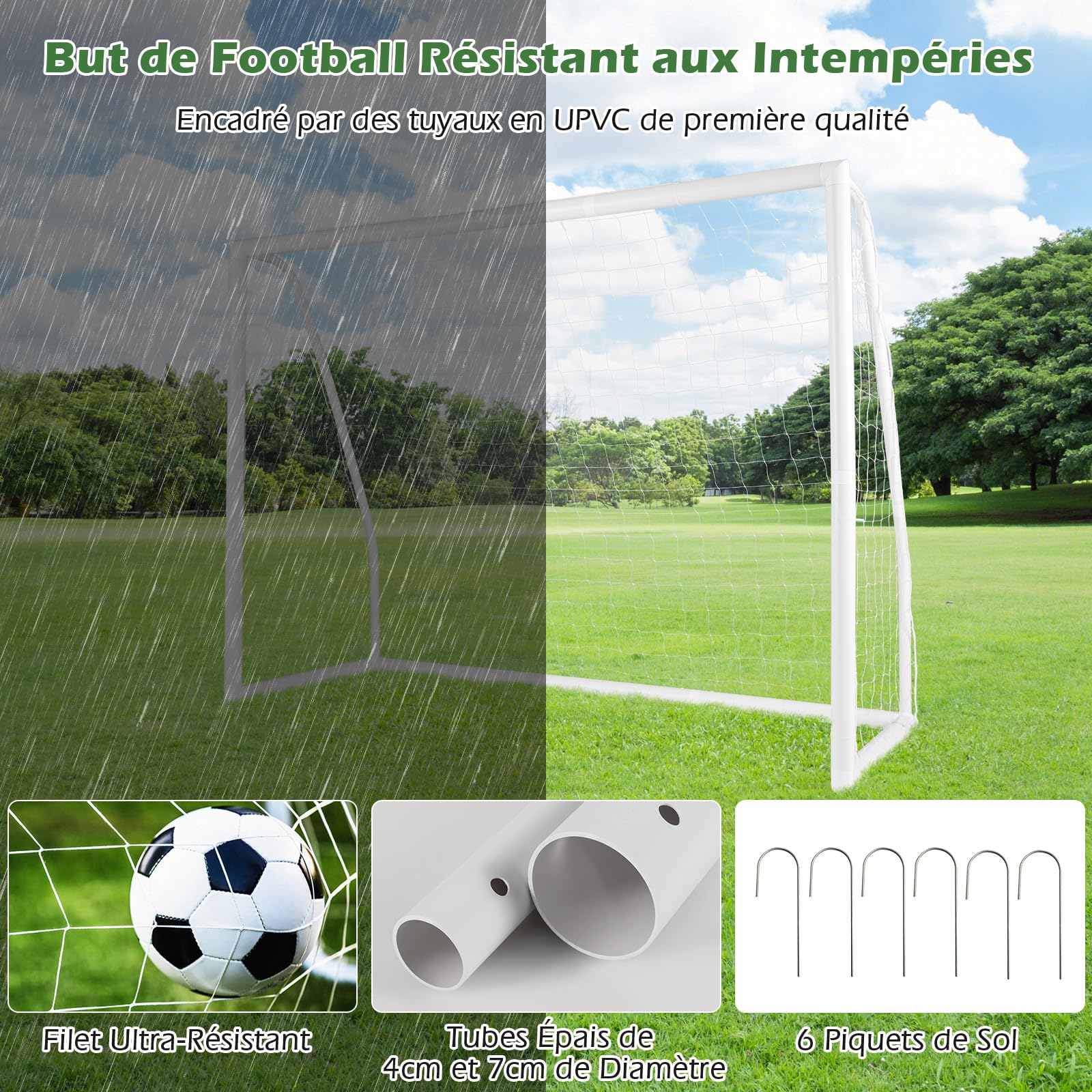 COSTWAY But de Football Extérieur avec Cadre UPVC Résistant