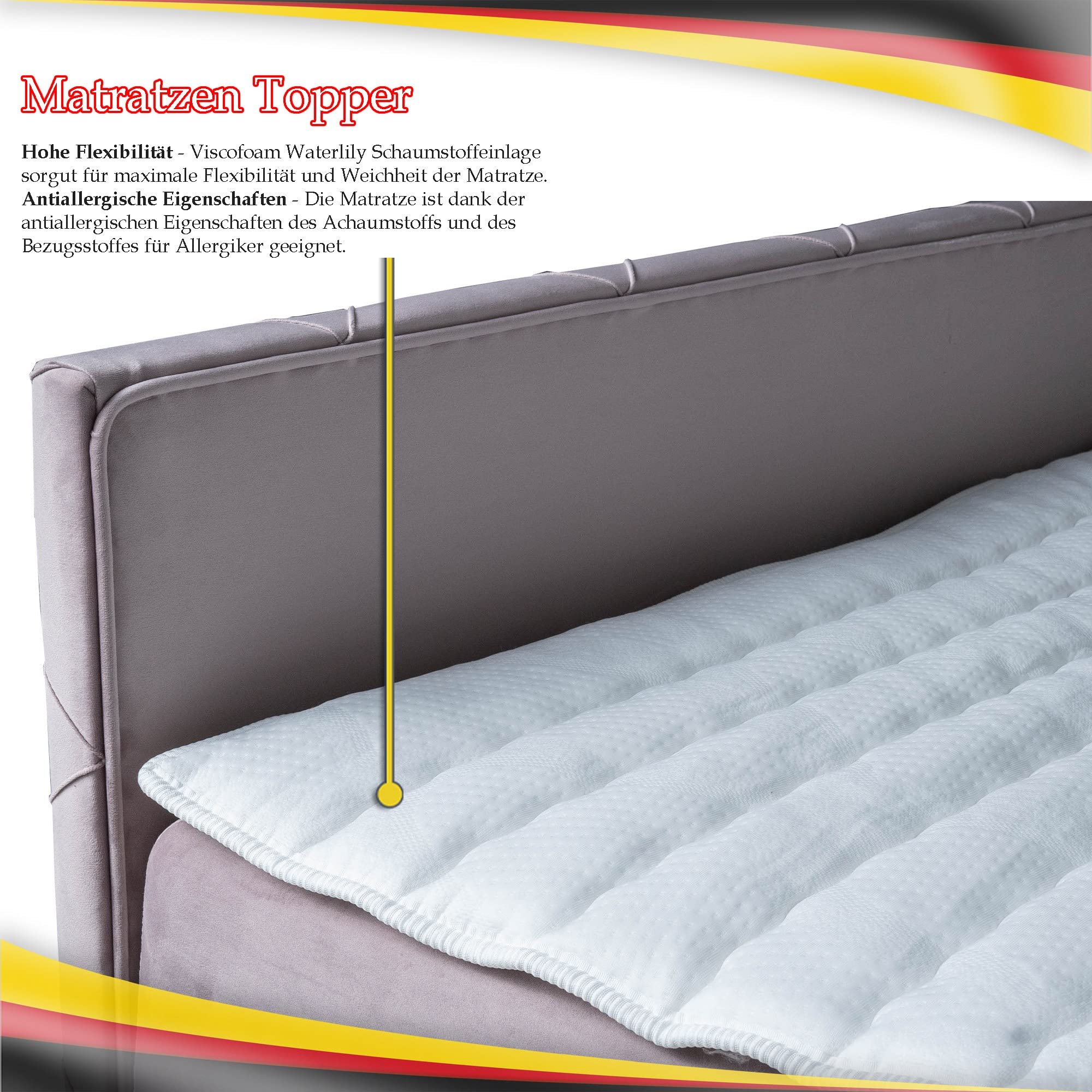 Boxspringbett Doppelbett MONAKO - Bett mit Bonellmatratze, mit Bettkasten für Bettwäsche und Topper. Gepolstertes Kopfteil und Fussteil mit Einer eleganten Steppung verziert (Dunkel grau, 180x200)