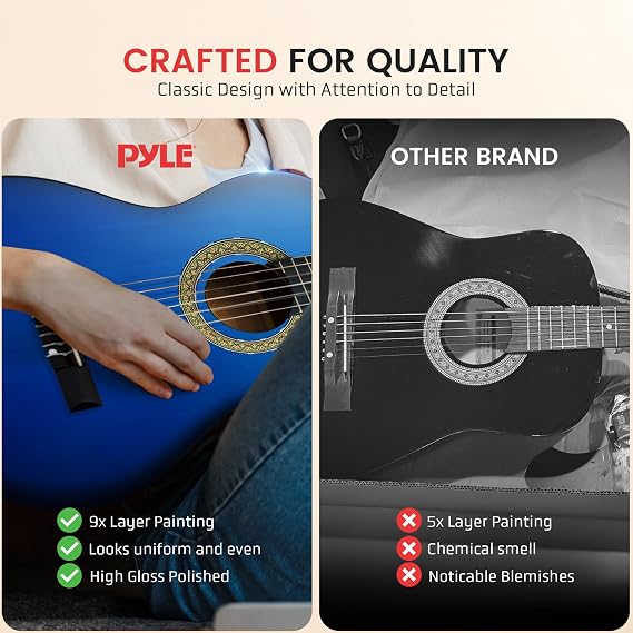 Pyle Beginner Acoustic Guitar Kit, 3/4 Junior Size Instrument for Kids, Adults, 36 Ocean Blue