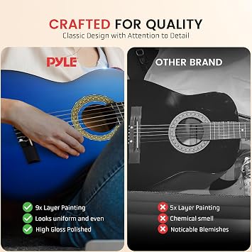 Pyle Beginner Acoustic Guitar Kit, 3/4 Junior Size Instrument for Kids, Adults, 36 Ocean Blue