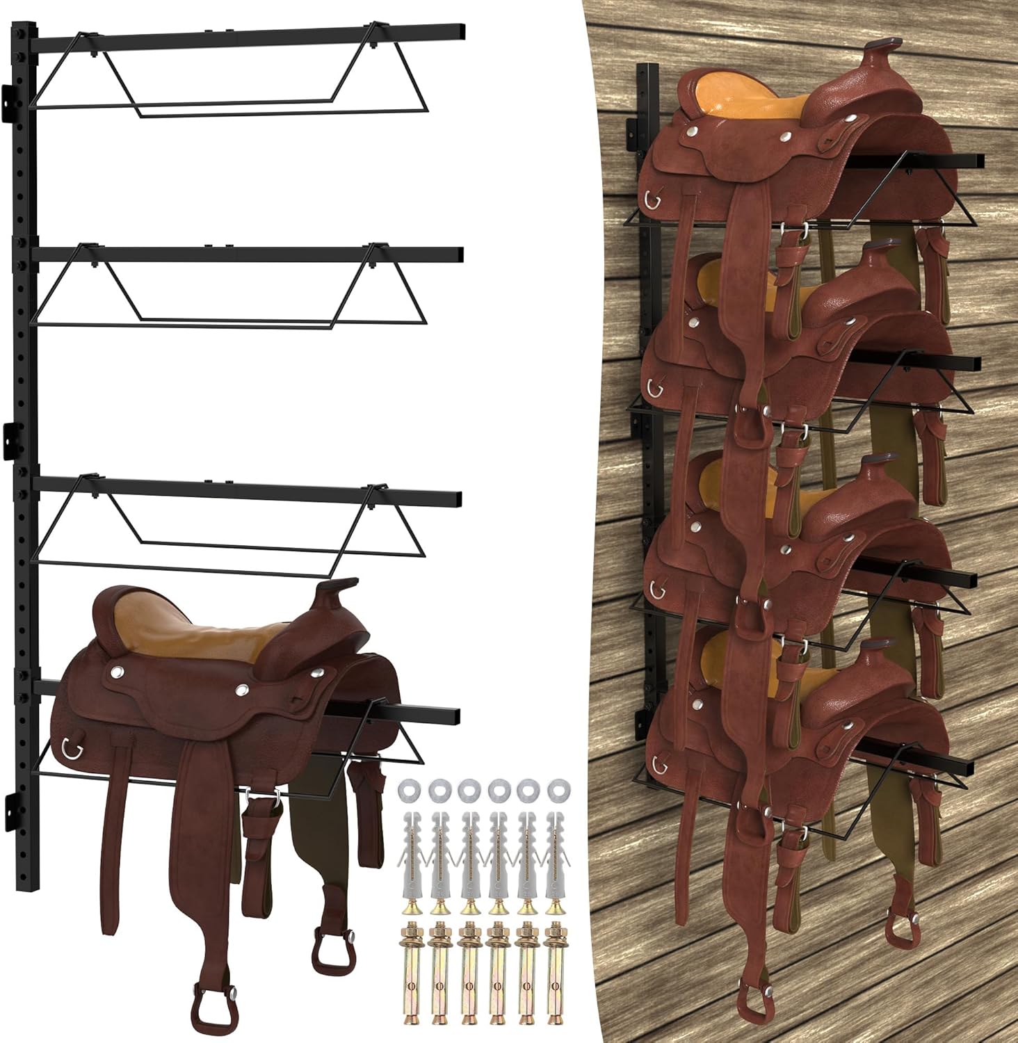 RTOSY 4 Tier Saddle Rack Wall Mount, Horse Saddle Rack for English ...