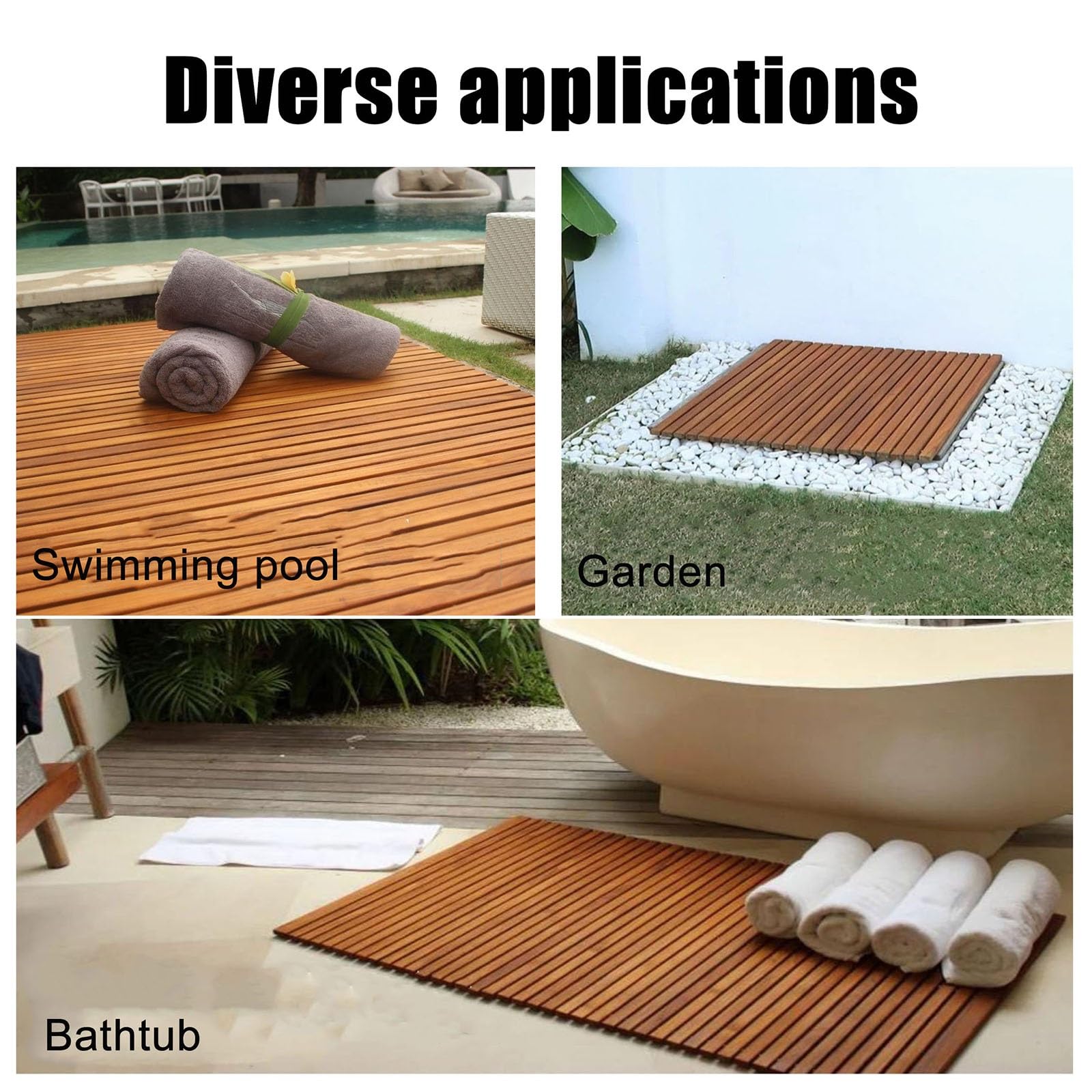 badematte Holz Breite 30 60 80 90 cm, große Duschmatte aus Holz, rutschfeste Duschmatte für drinnen und draußen, für luxuriöse Wellnessbereiche und Badewannen.(30CM X 95CM)