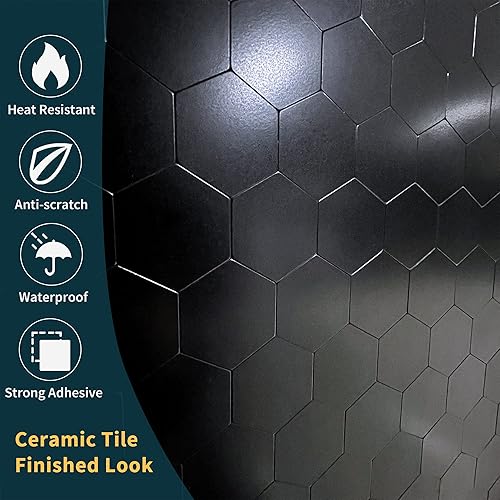 Miniatura 6 de Azulejos hexagonales negros para despegar y pegar, azulejos de pared de mosaico de aluminio autoadhesivos para cocina y baño (1 hoja)