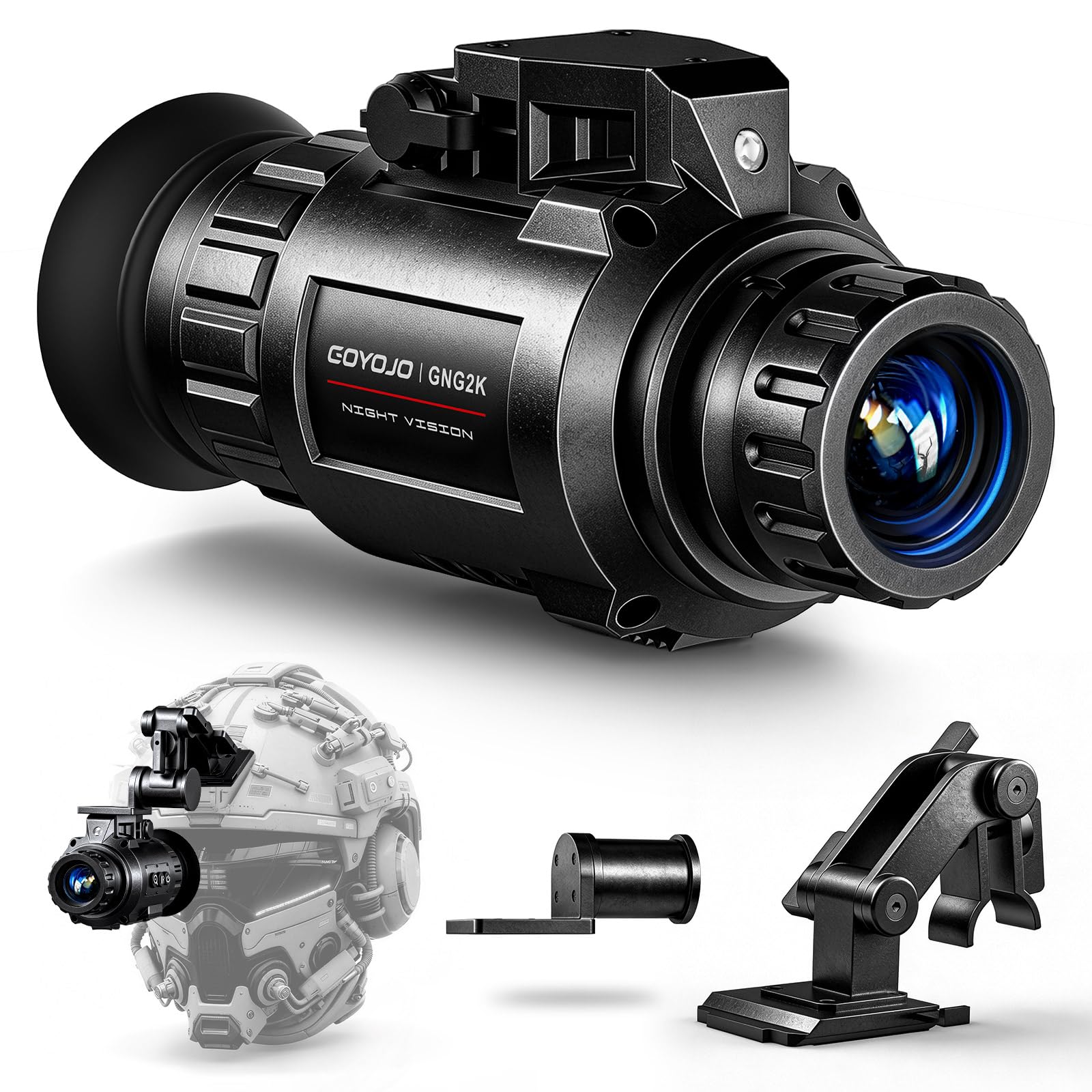 Photo 1 of GOYOJO GNG2K Night Vision Monocular - 2K / 60Hz Refresh Digital Night Vision Goggles, Helmet Mountable, Stealth Infrared 940nm NVG with 0.0001 Lux Sensor, 4 Color Modes for Tactical/Hunting/Camping