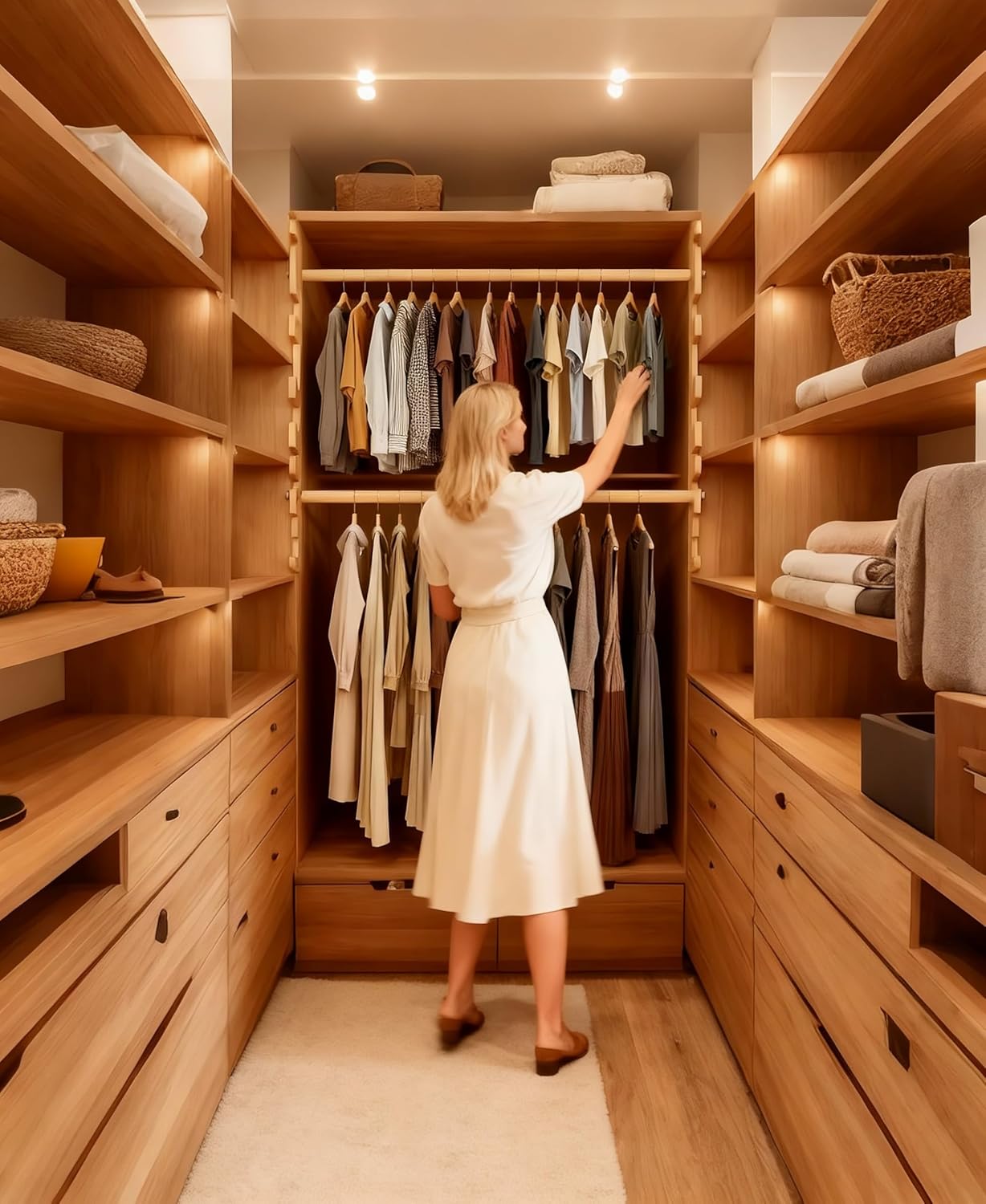 Closet Rods Wooden for Hanging Clothes, Clothes Hanging Rod with Adjustable Brackets 2 Rod,Heavy Duty 100 lbs Closet Wardrobes Laundry for RV Bathroom (47IN/120CM)