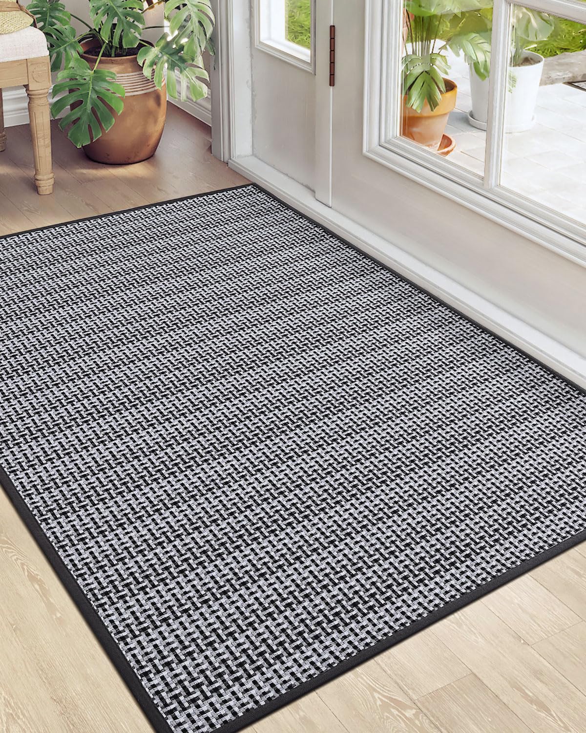 DEXI Door Mat Front Entryway Rugs, Non Slip Rubber Backing Doormat, Absorbent Thin Washable Carpet for Inside House Entrance, 32x48, Black