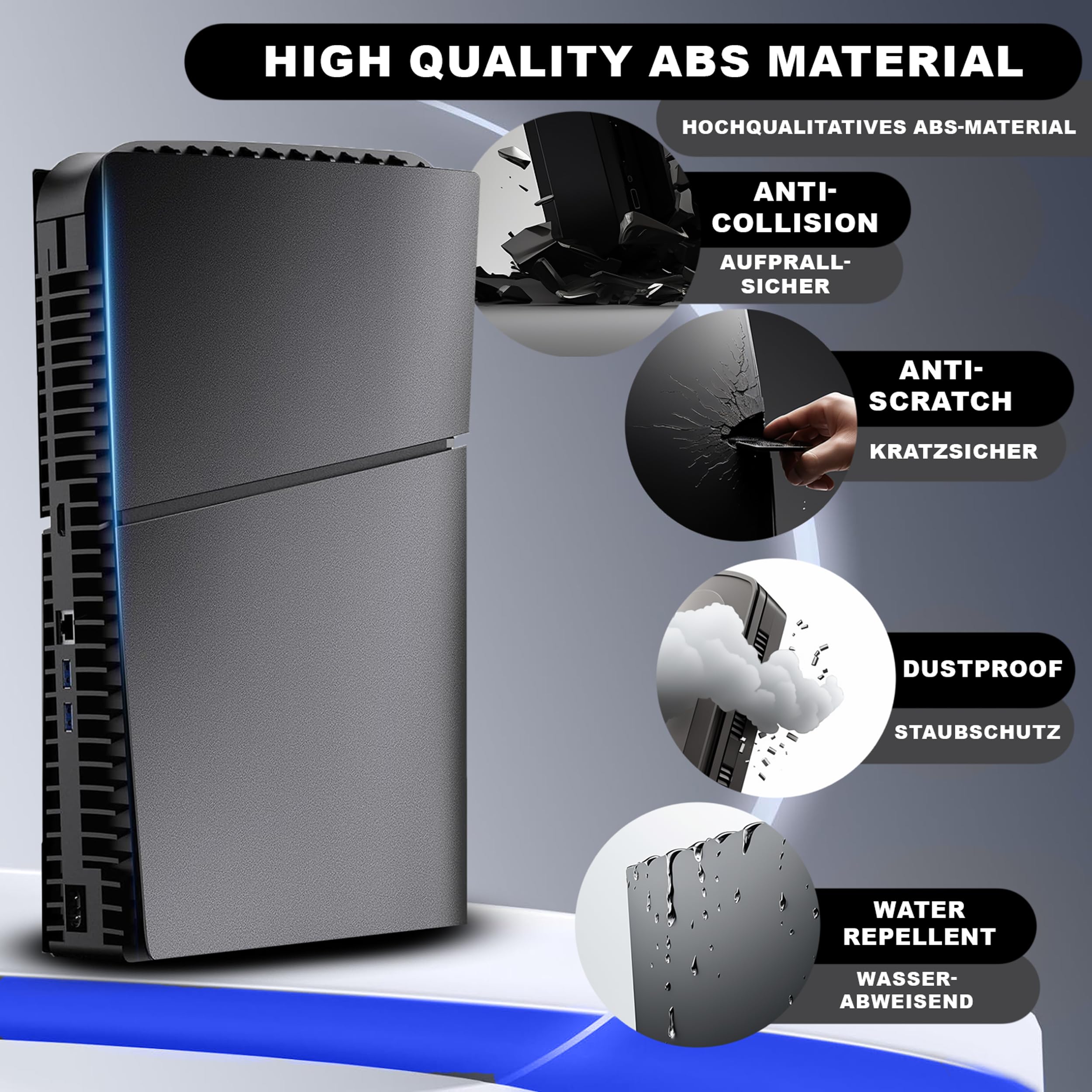 MatoSan Faceplate PS5 Slim - Funda de Repuesto Negra para Disco Playstation 5, Placas Laterales Duras a Prueba de Golpes, Carcasa para Consola, Accesorios de Repuesto (Digital)