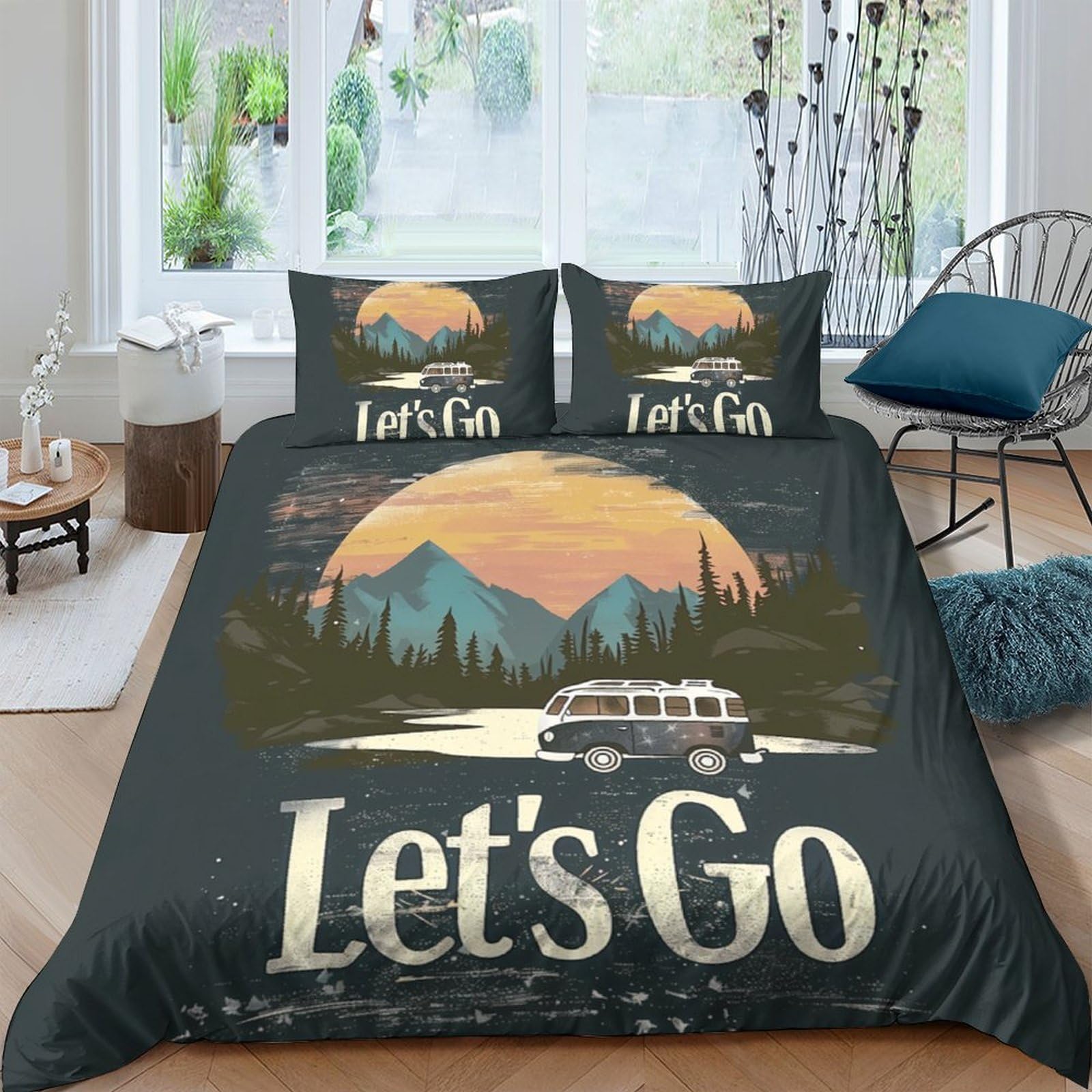 Ctjqhvkz Style-9 3D Printed Sunset Mountain Fitted Sheet Microfiber Soft Camper Van Bed Cover For Bedroom Dorm Room Decor Single（135X200cm）