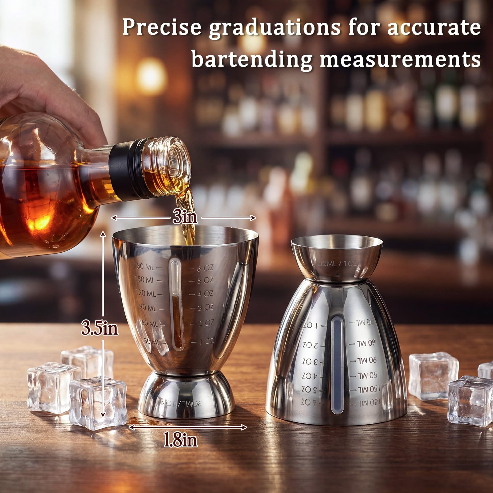 Lot de 6 doseuses à cocktail en acier inoxydable 304 avec marquages internes, 28,3 g, 170,1 g, pour bar professionnel, pour barman, maison, bar