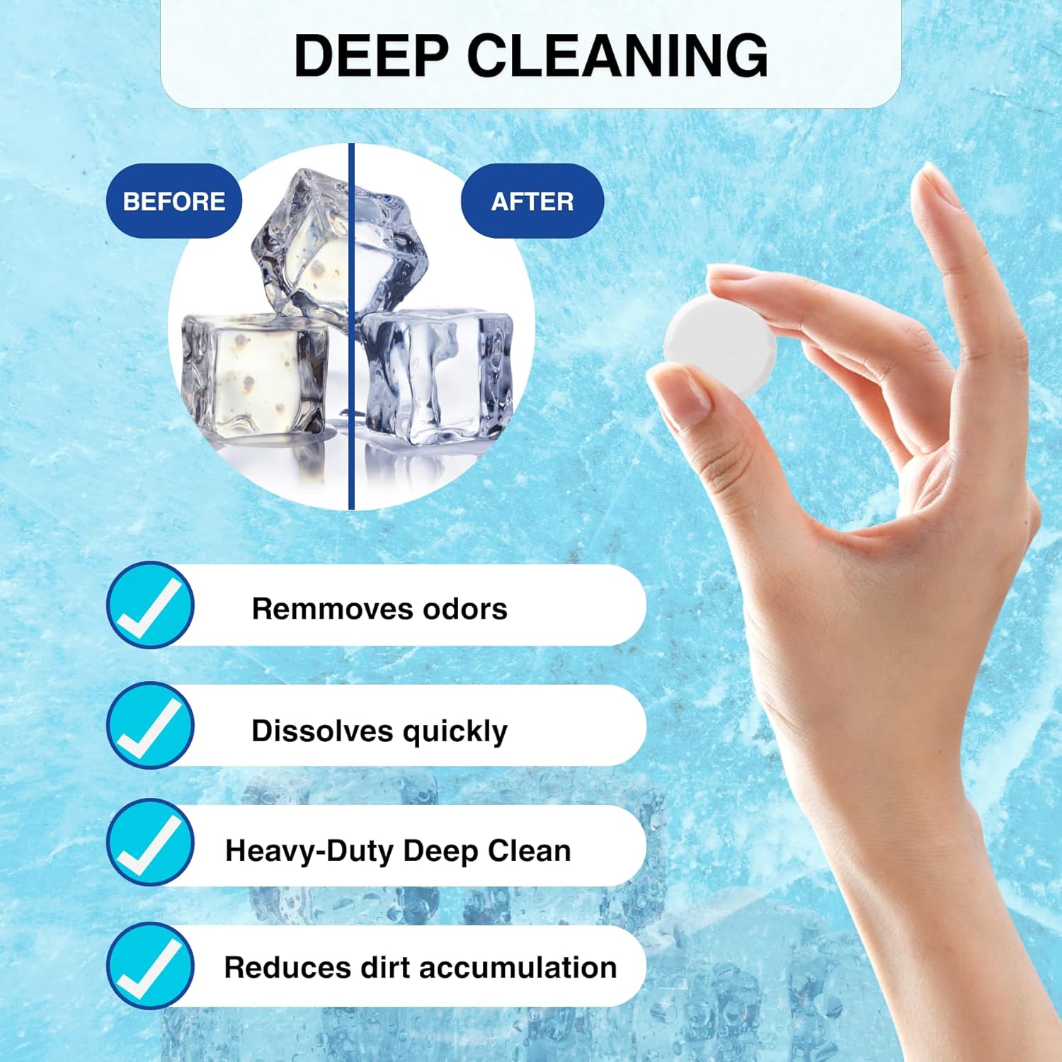 flowcheer Ice Maker Cleaner Tablets, Cleaning and Descaler for Countertop and Home Ice Machines, 24 Count for 1 Year, Suitable for Most Surfaces