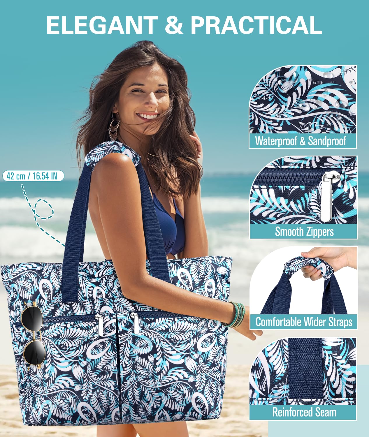 Bolsa Playa Mujer Grande XXL Familiar Bolso de Playa con Cremallera Bolsa Natación Impermeable Bolsa de Viaje Plegable Shopper Tote Bag para Playa Compras Viajes Uso Sauna