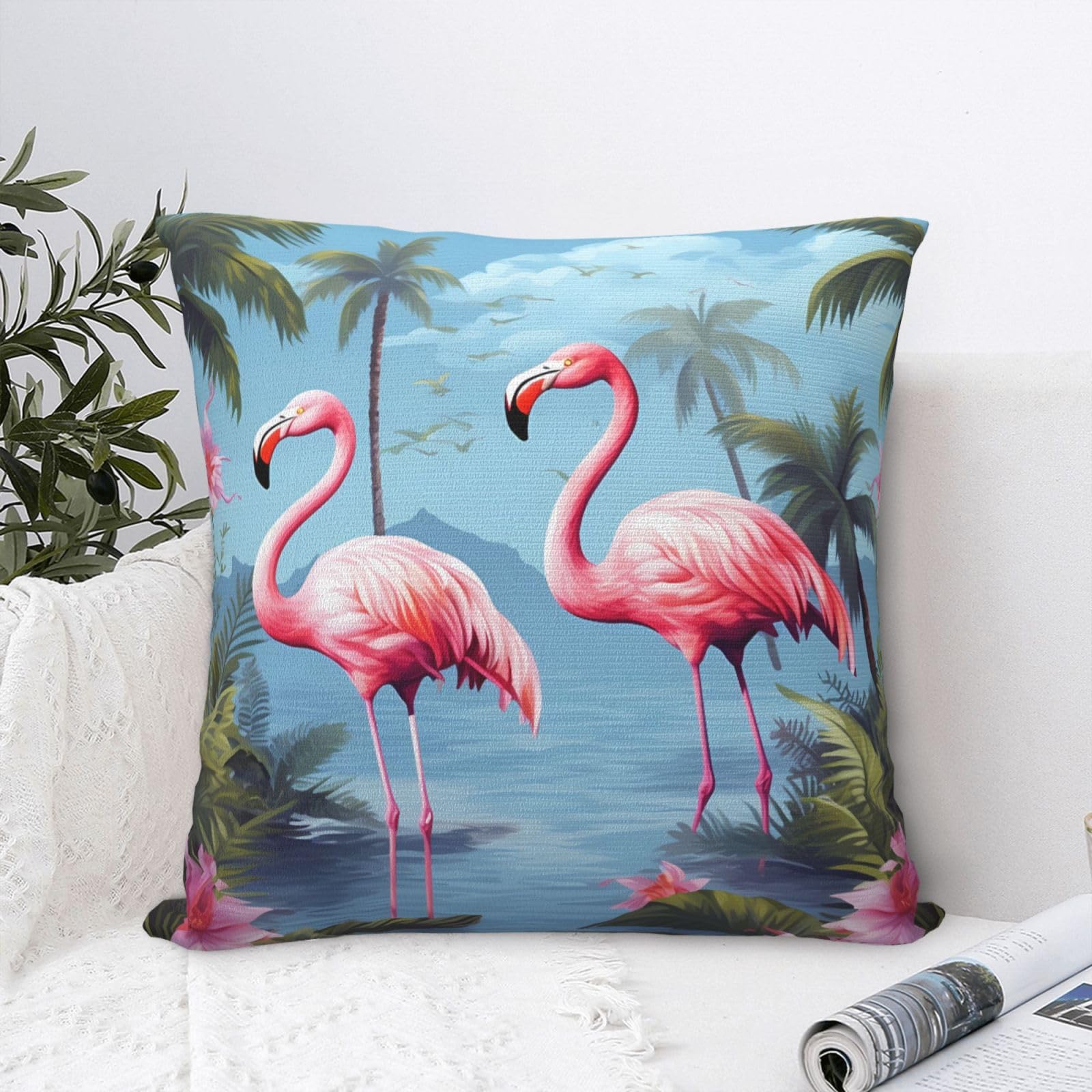 FodPand Luxury Velvet Throw Pillow Covers 24"x24" Super Soft Decorative Pillow Cases - Tropical Flamingos Pillowcases Modern Lumbar Cushion Cases for Couch Sofa Bed Pillow Shams