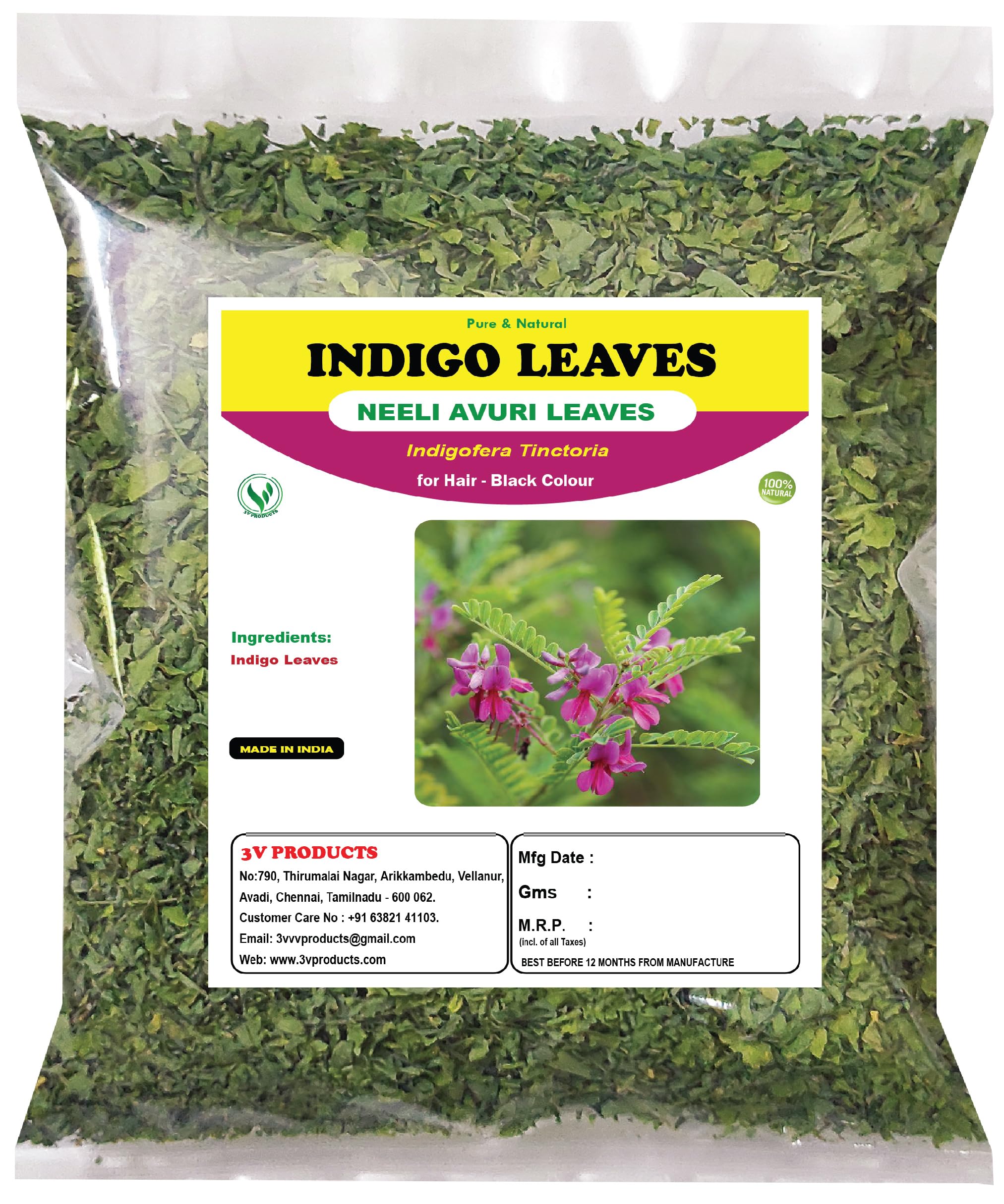 Natural Indigo Dry Leaves for Hair Black Colour 200 Grams | Neeli Avuri | Neel Patti | Indigofera Tinctoria for Natural Hair Colour | Smooth & shiny Hair