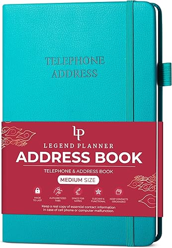 Legend Planner Libreta de direcciones con pestañas alfabéticas  Libro de contactos telefónicos para números de teléfono, direcciones, contraseñas,