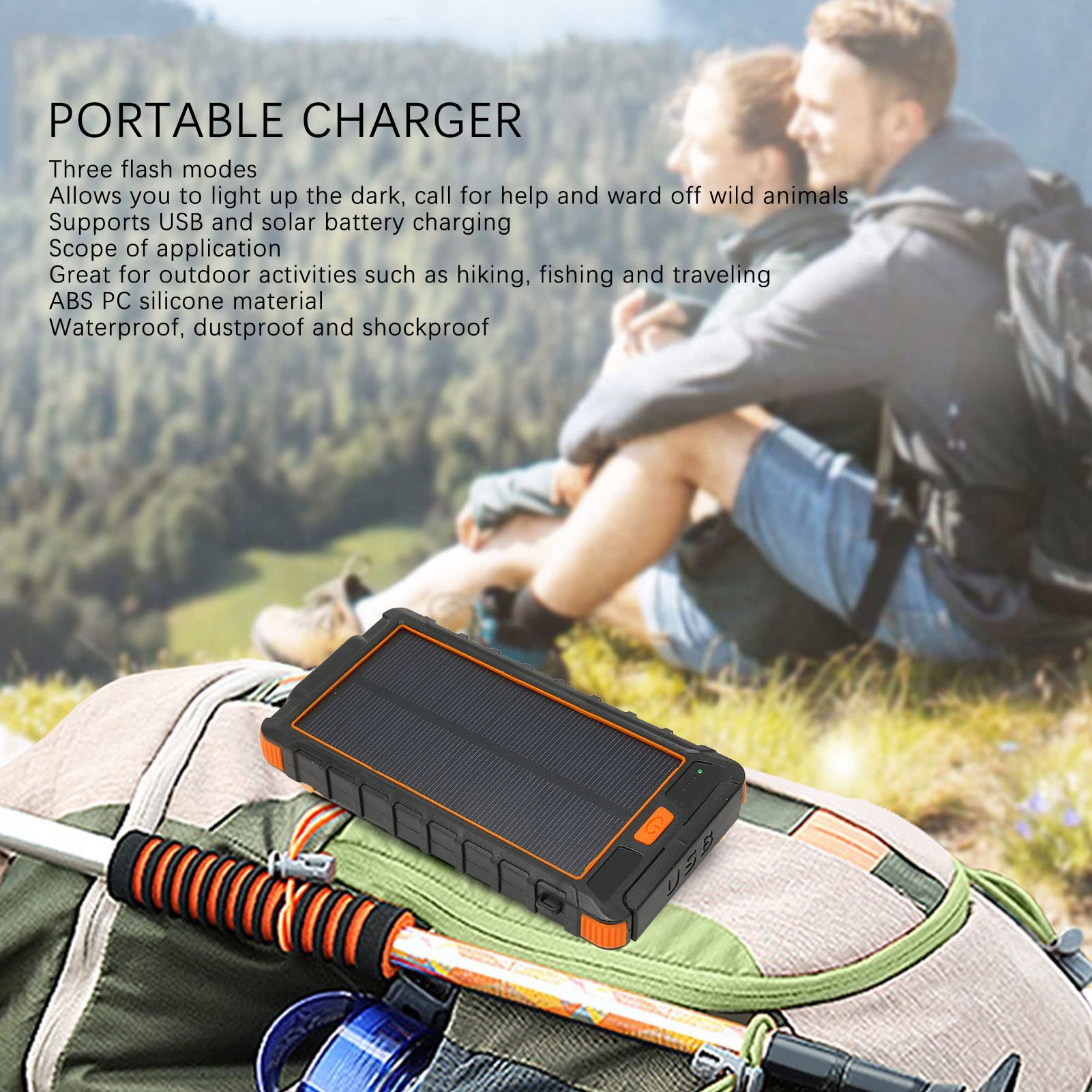 Draagbare Zonne-telefoonoplader, Dubbele Uitgangspoorten 20000 MAh Capaciteit Lithiumbatterij Plug and Play Solar Power Bank met Zaklamp voor op Reis voor Tablet (Wit