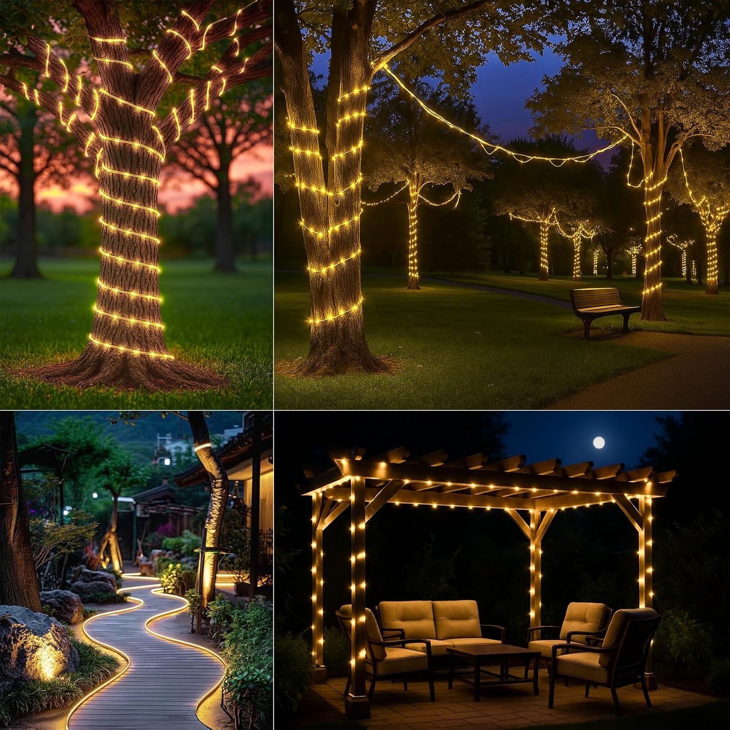 Connectable Rope lights Plug in165FT 500 LEDs Rope Lights,including 5Packs 33FT 100LEDs Tube Lights,Waterproof 8 Modes Remote String Light for Outdoor Indoor Patio Backyards Garden,Warm White