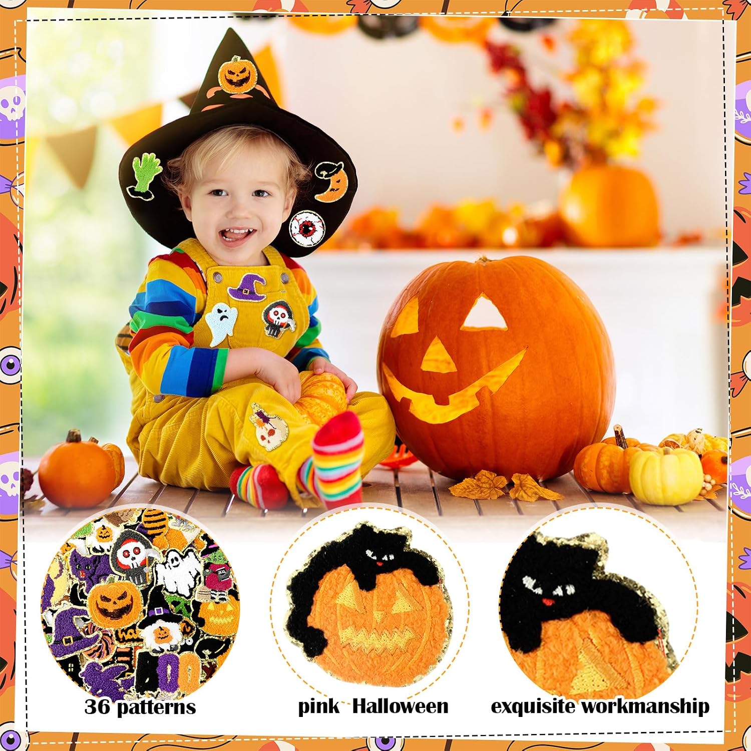 Suncalla 72 Pcs Halloween Iron on Patches Chenille Embroidered Appliques