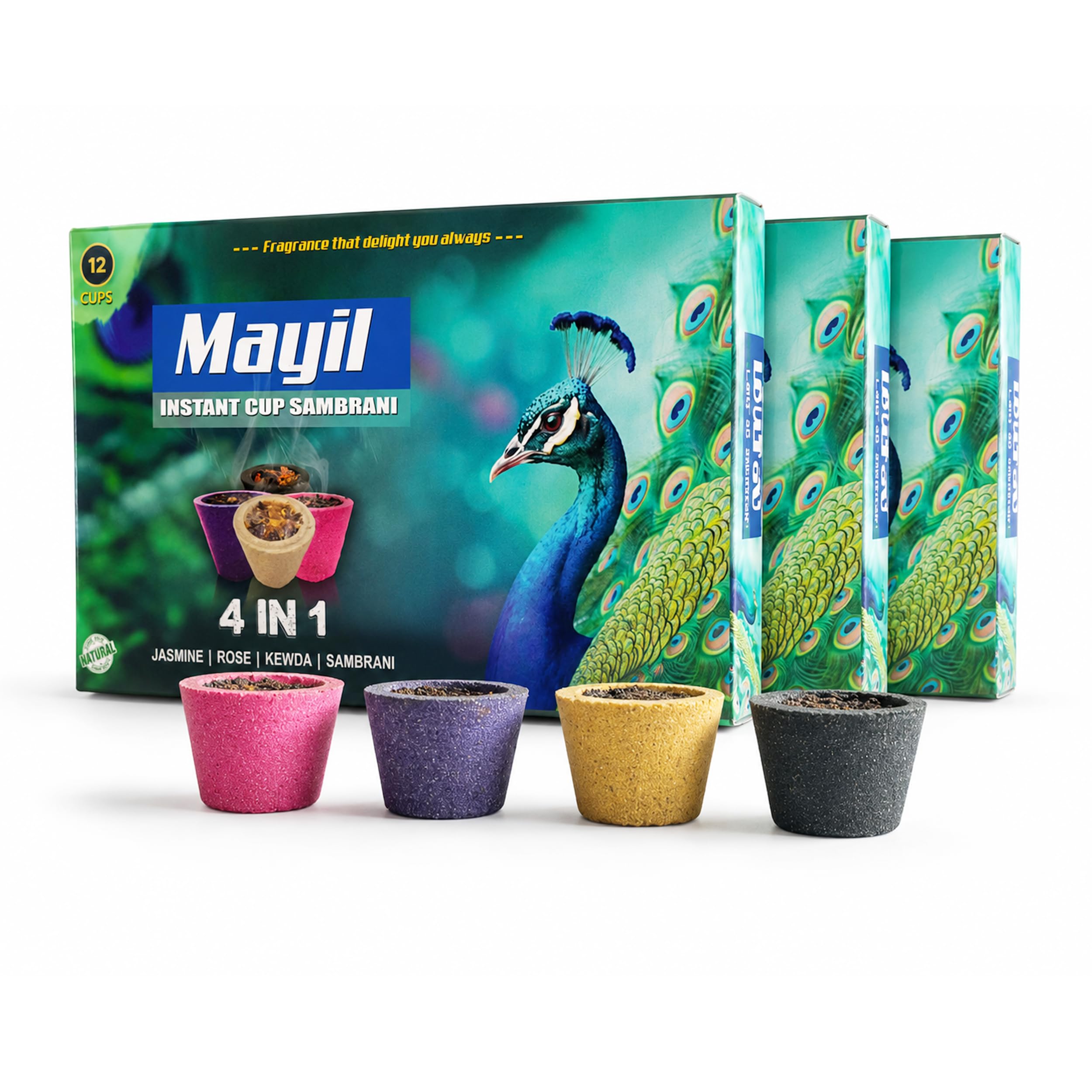 Mayil Instant Cup Sambrani | 4 in 1 Fragrance Cup sambrani for Home, Pooja & Festivals | Pack of 3 (36 Pcs)-image-31