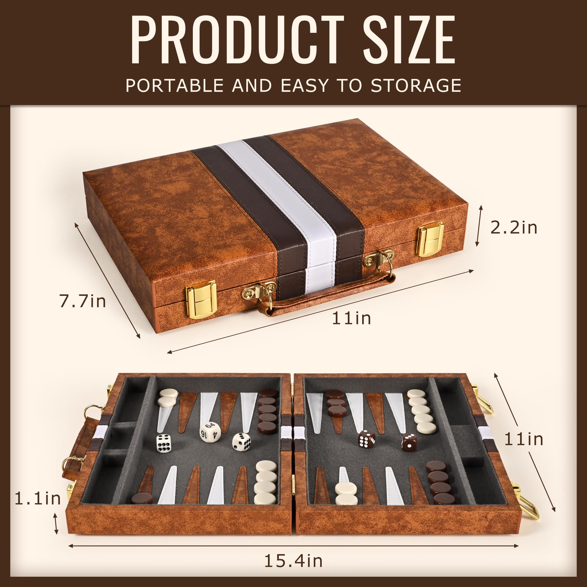 Leather Case Backgammon Ropoda 15-Inch Backgammon Set - Portable Leather Case Board Game For Adults & Kids With Strategy Guide Premium Backgammon Set With Guide
