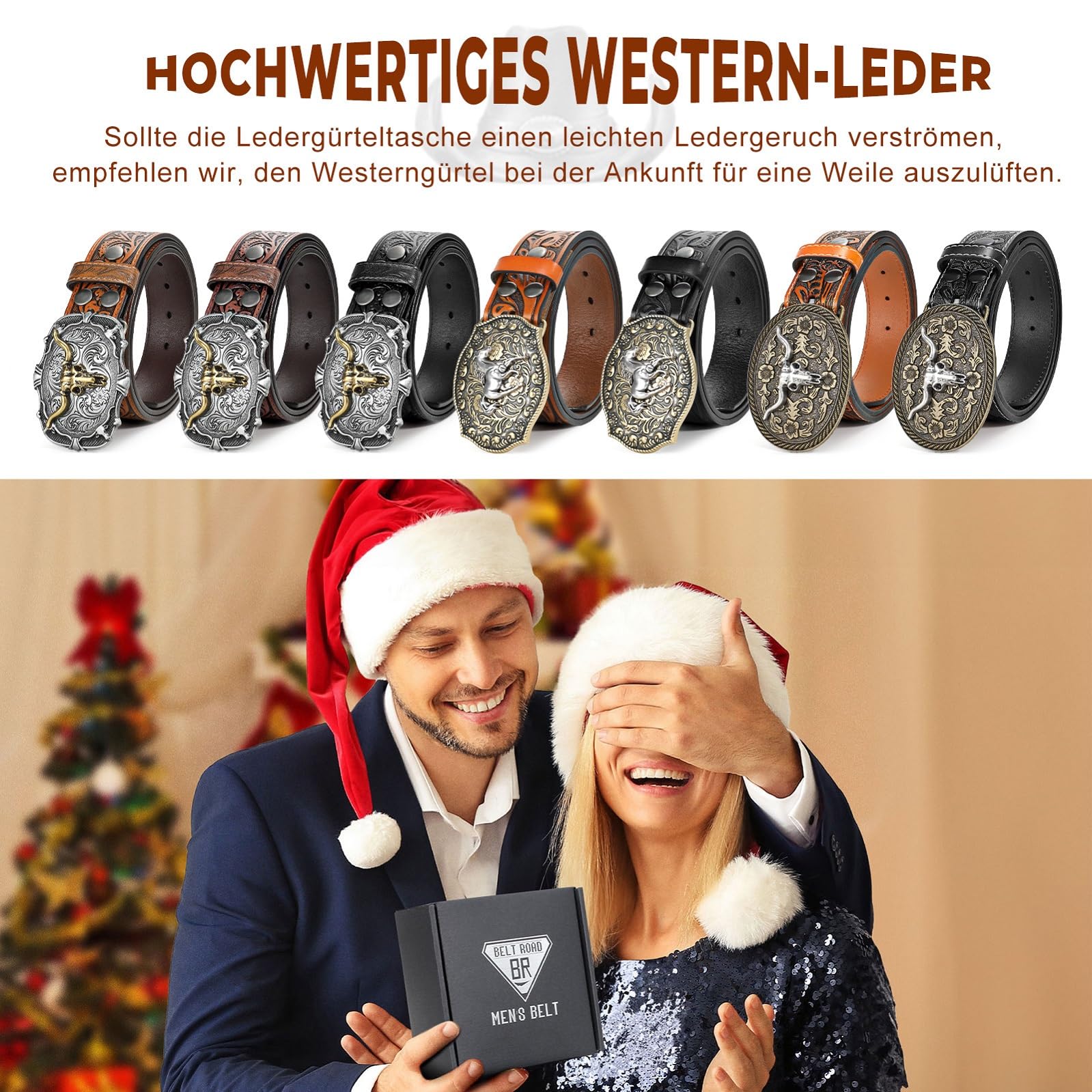 BELTROAD Western Leder Schnalle Gürtel für Männer Frauen Cowboy Cowgirl Herren Ledergürtel für Jeans Weihnachten Herrengürtel Geschenke