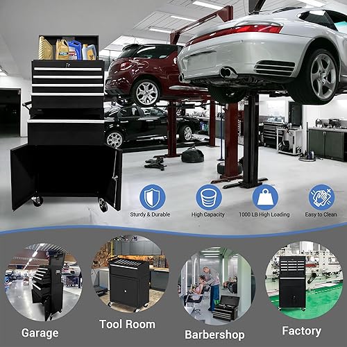 Miniatura 6 de Heavy-Duty 5-Drawer Rolling Tool Chest with Lockable Steel Cabinet  2-in-1 Detachable Toolbox for Garage & Workshop Storage  Black