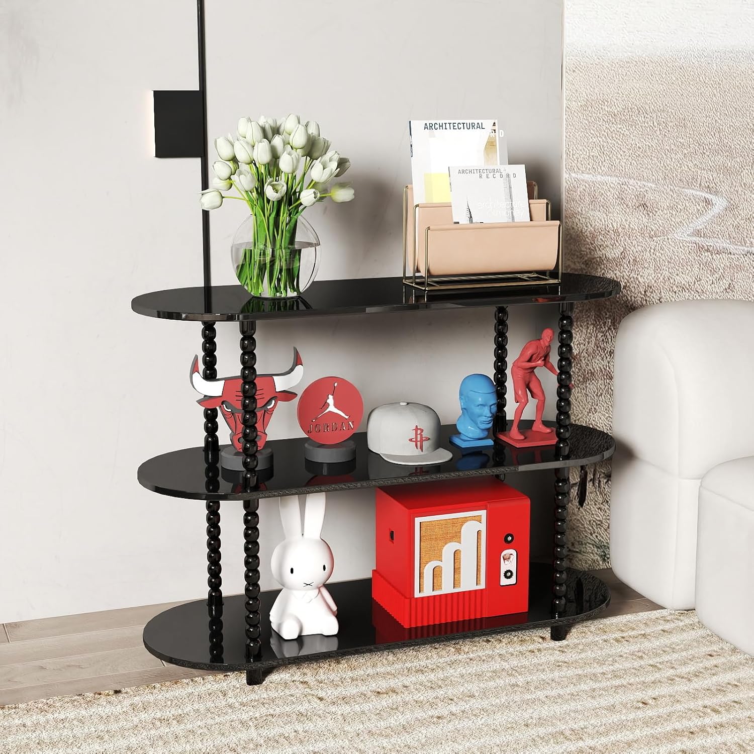 3 Tier Black Console Table 39.4?x14?x29? - Small Narrow Side Tables for Sofa & Entryway & Hallway