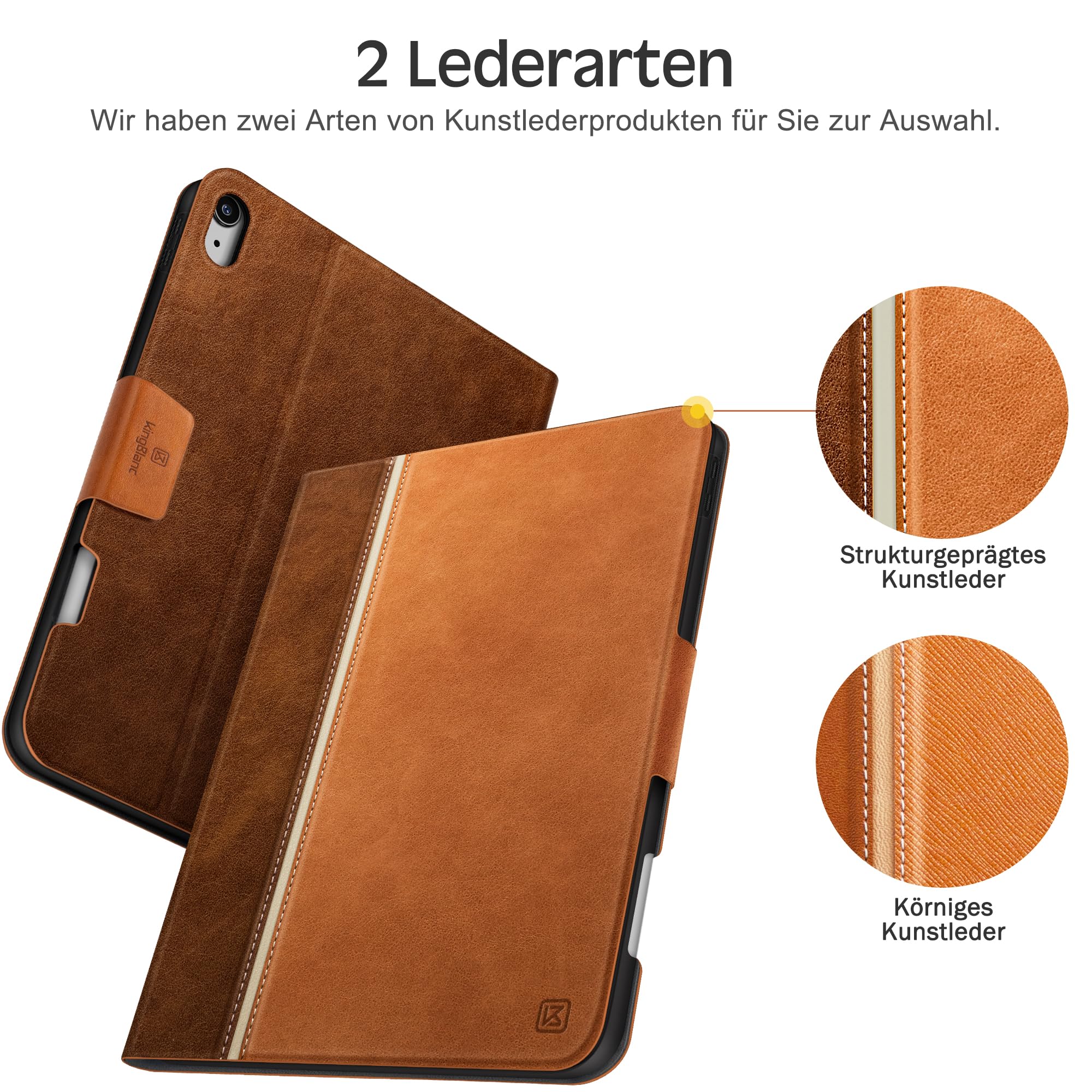 KingBlanc für iPad Air 11 Hülle M4/M3/M2 Air 5/4 Braun | Design im Notizbuchstil, Integrierter Stifthalter, Veganes Leder, Verstellbarer Ständer, Magnetverschluss
