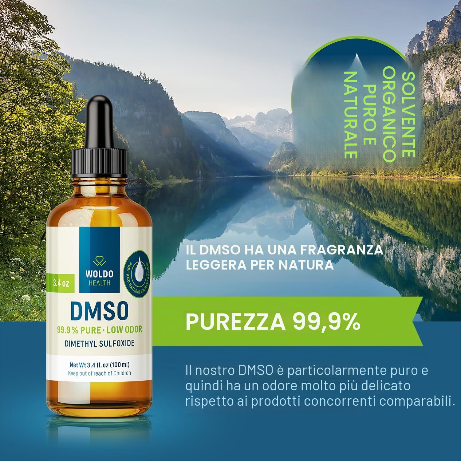 WoldoHealth DMSO 99,9% Dimetilsolfossido 100ml puro vetro ambrato con pipetta