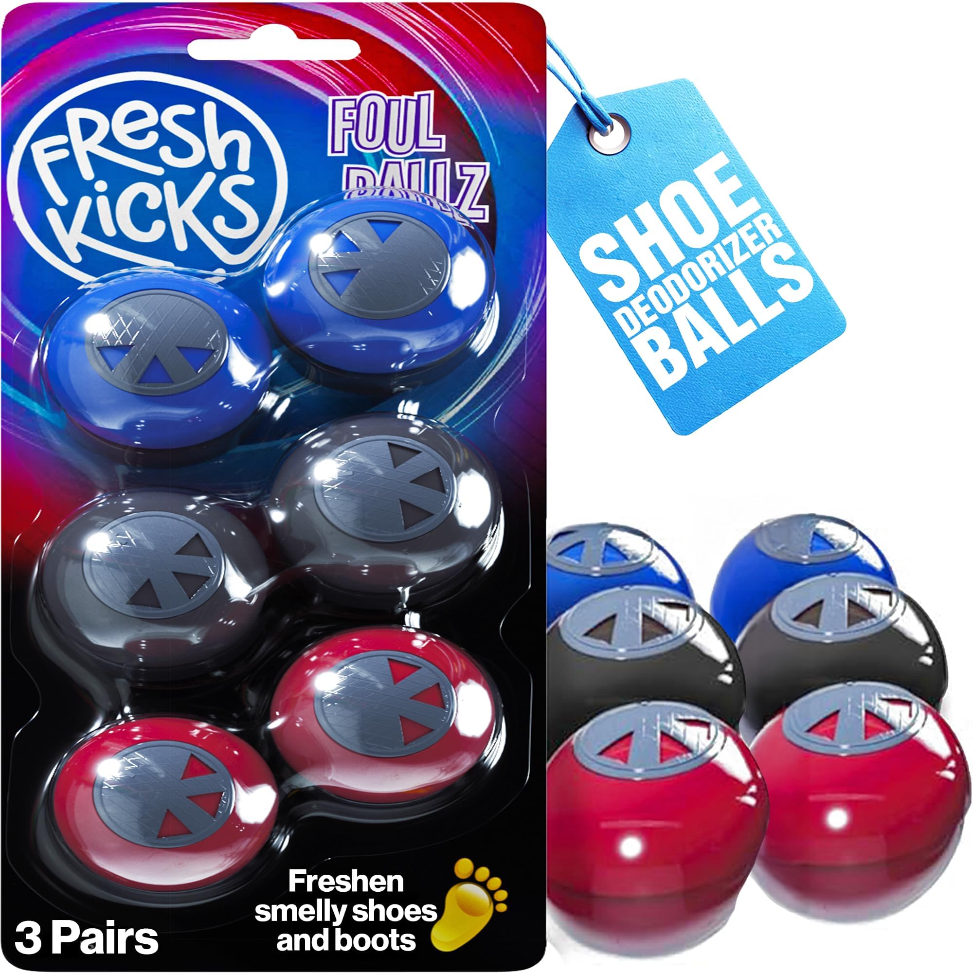 Fresh Kicks Foul Ballz Shoe Deodorizer Balls – 6 Pack – Eliminate Smelly Shoes Fast – Strong Sneaker Odor Fighter – Long-Lasting Shoe Freshener