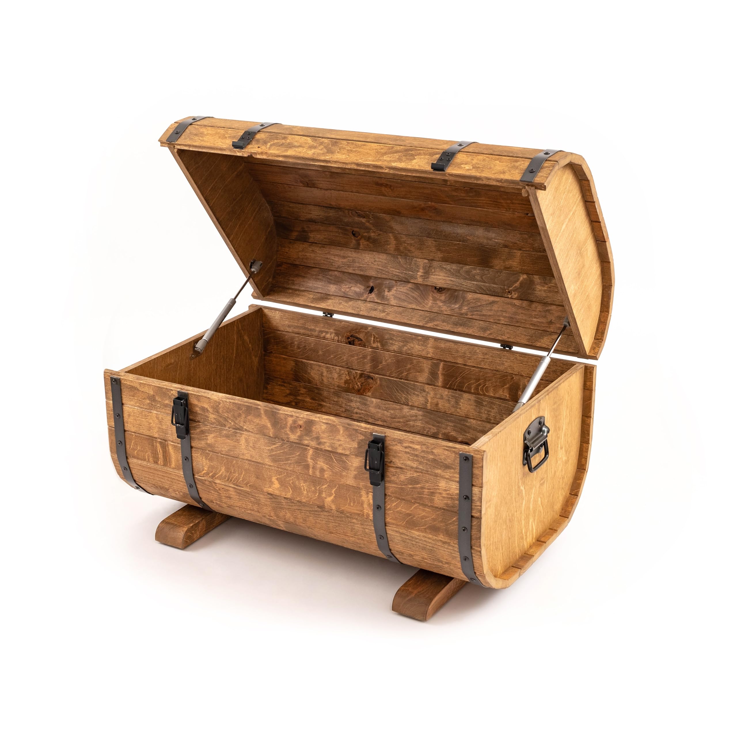 CREATIVE COOPER Holztruhe 180L – Rustikale Aufbewahrungskiste aus geöltem Erlenholz – Fass-Design – Für Innen & Außen – 80x50x50 cm