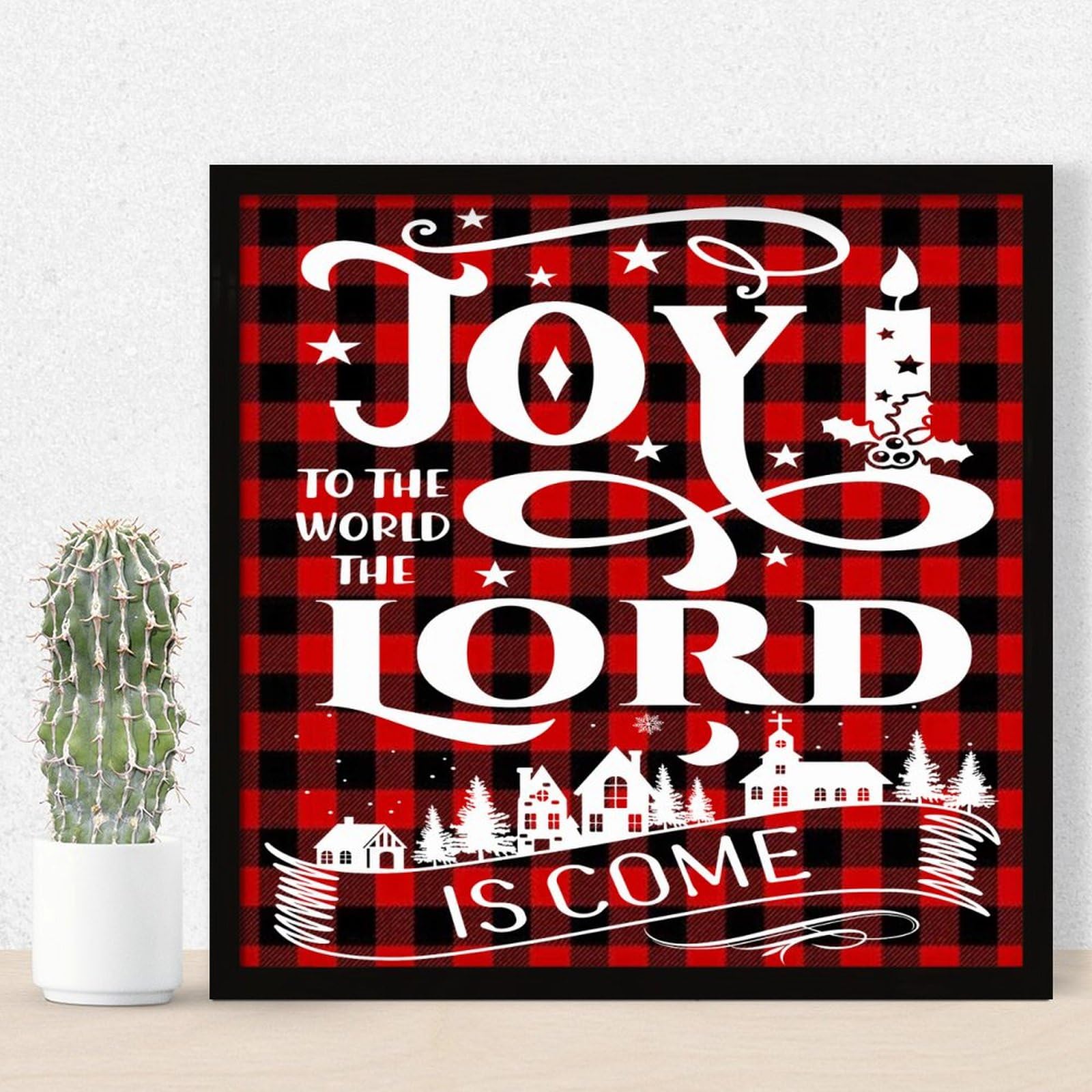 Plaque en bois Joy to The World cadre déco crèche de Noël rustique