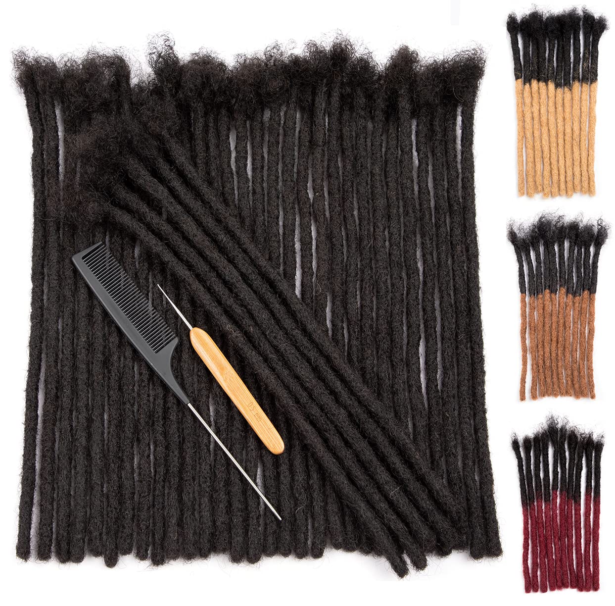 DAIXI 0.8cm and 0.2cm 0.4cm 0.6cm Options 12 Inch 40 Strands 100% Real Human Hair Dreadlock Extensions for Man/Women Handmade Permanent Loc Extensions