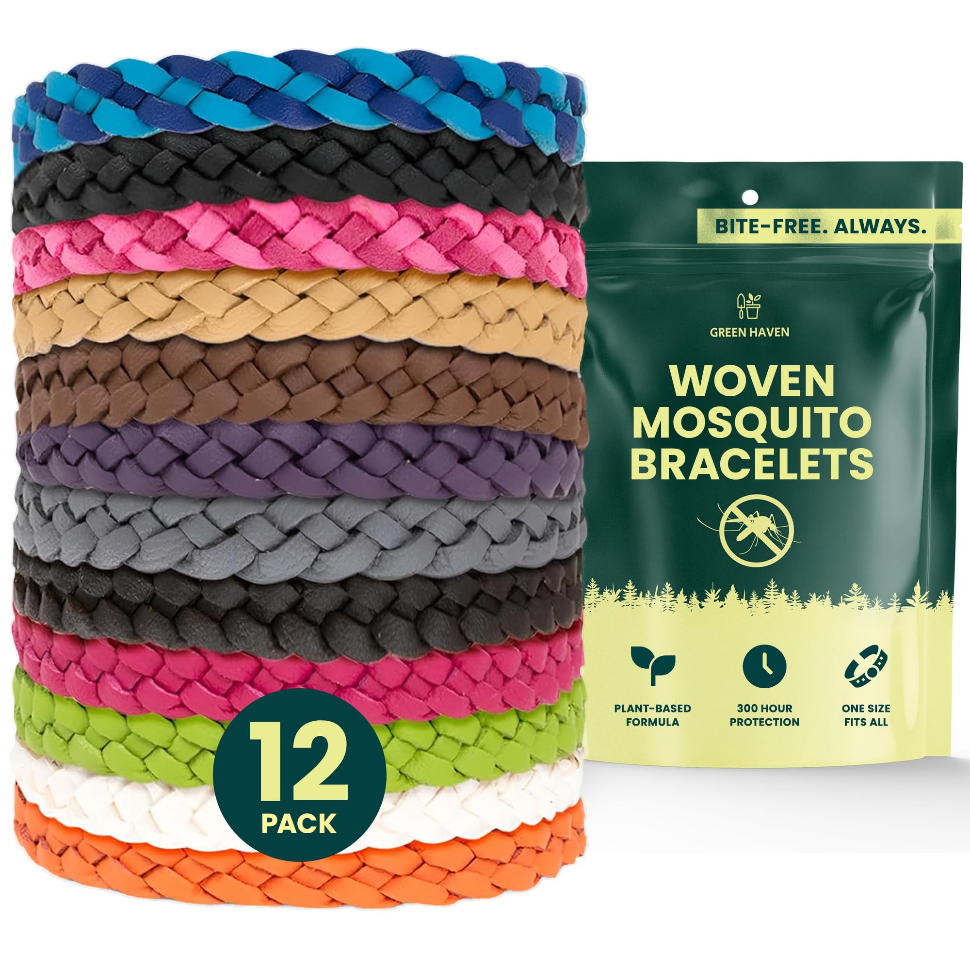 Natural Mosquito Repellent Bracelets -12 Pack Adjustable Insect Repellent Bracelet for Kids & Adults, 300-Hour Mosquito Protection Bands, Assorted Color Braided Design