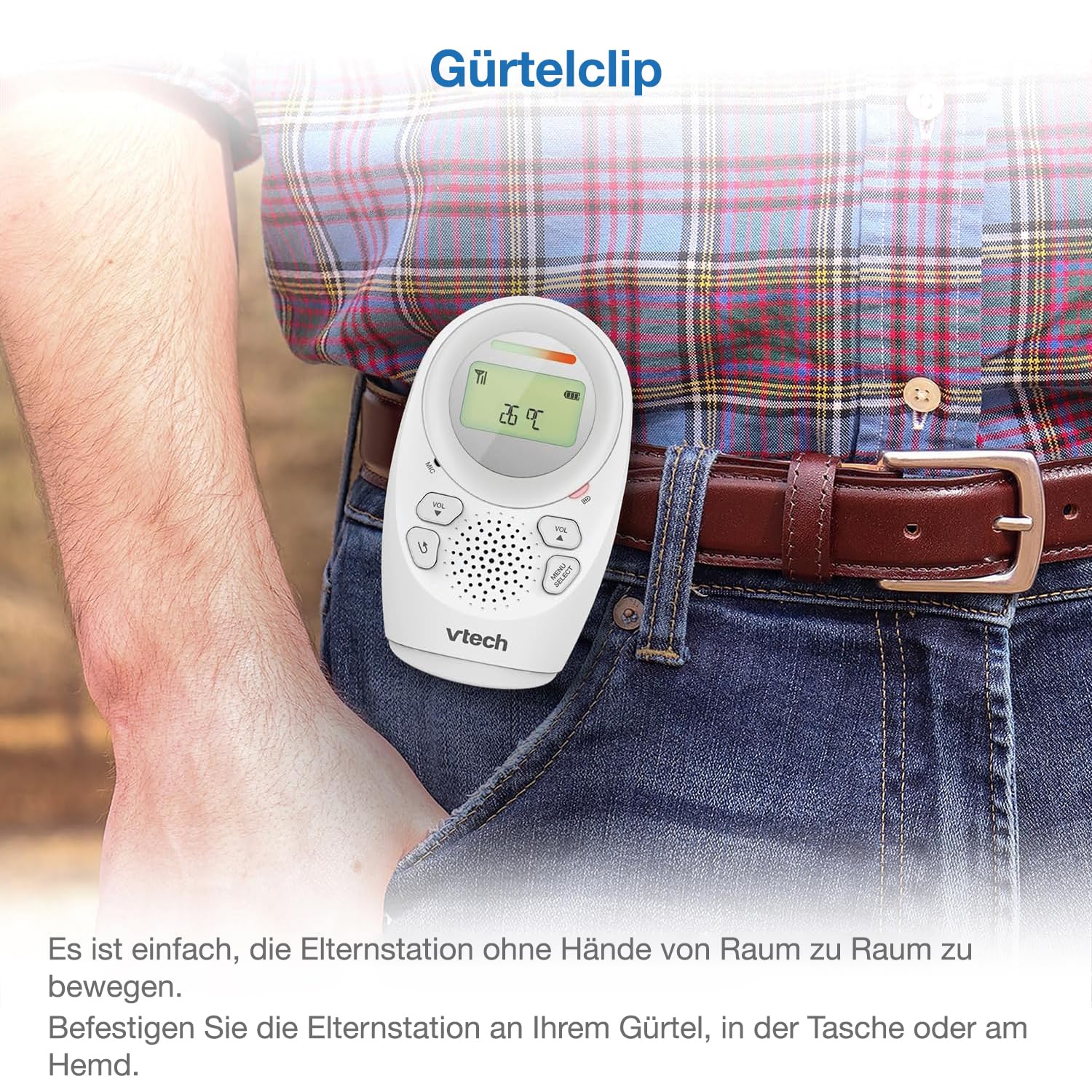Vtech Digitales Audio-Babyphon DM1211 – Mit DECT-Technologie, Gegensprechfunktion, LCD-Lautstärkeanzeige, Temperatursensor, Nachtlicht u. v. m. – Mit Eltern- und Babyeinheit