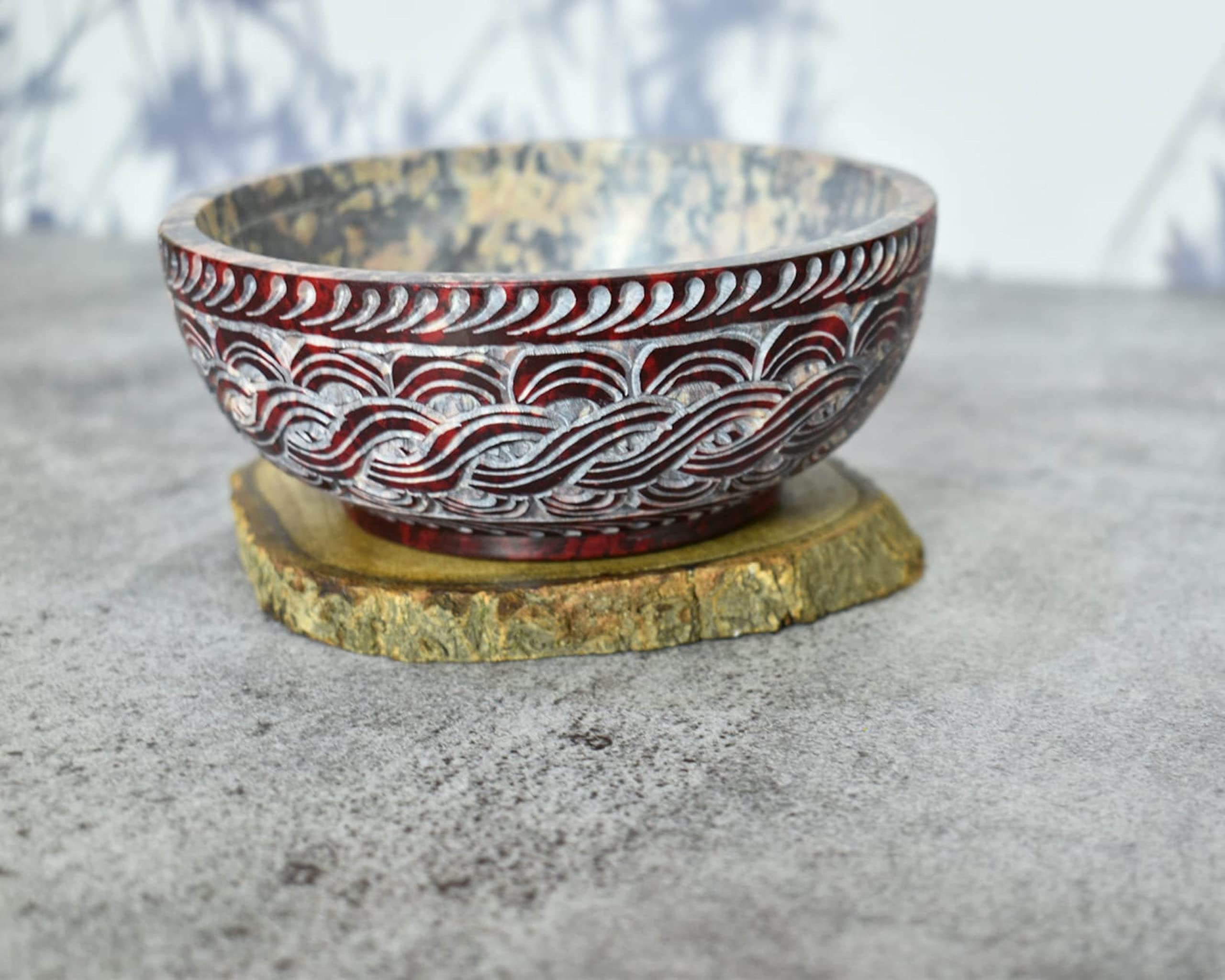 Geschnitzter Speckstein-Servier, Räuchergefäß, Reinigung, brennender Salbei, Wischschüssel 12,7 x 5,1 cm, vielseitig einsetzbar (Design 2)