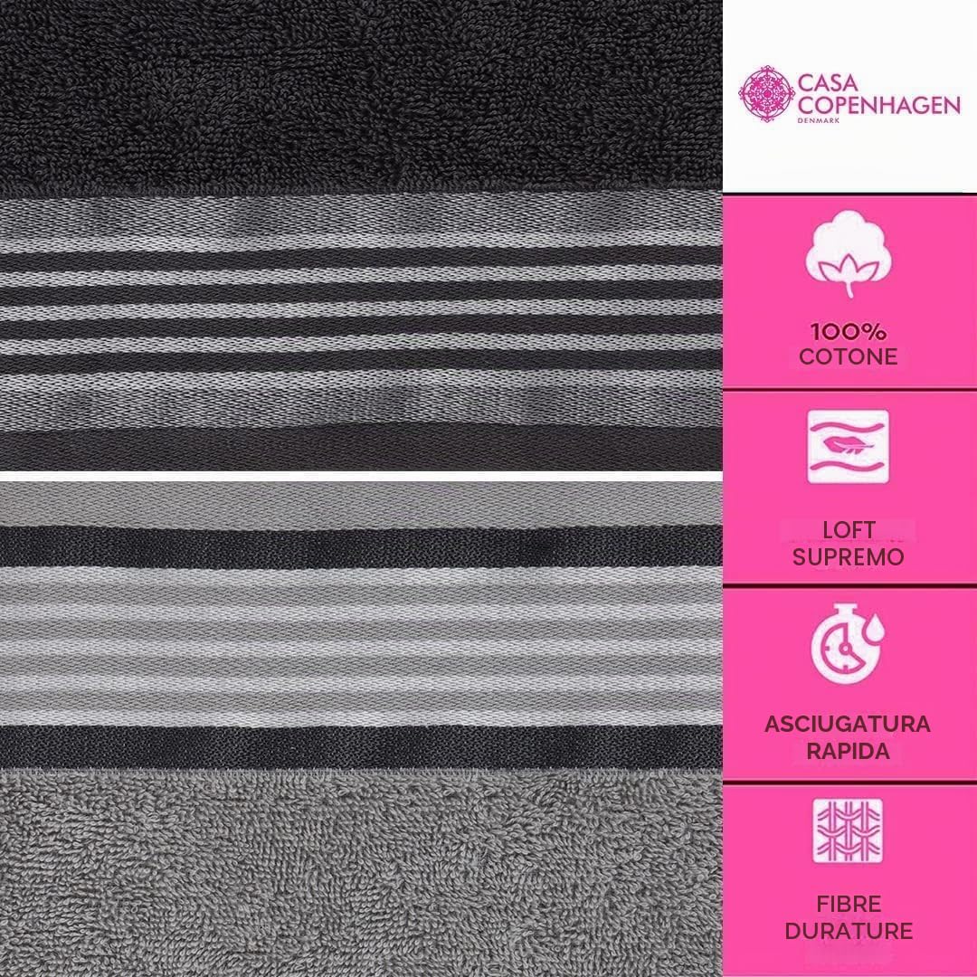 CASA COPENHAGEN Set di asciugamani da 6 pezzi, grigio pino + grigio-viola, 550 g/m², 2 da bagno, 2 per le mani, 2 salviette in morbido cotone egiziano per bagno, cucina e doccia
