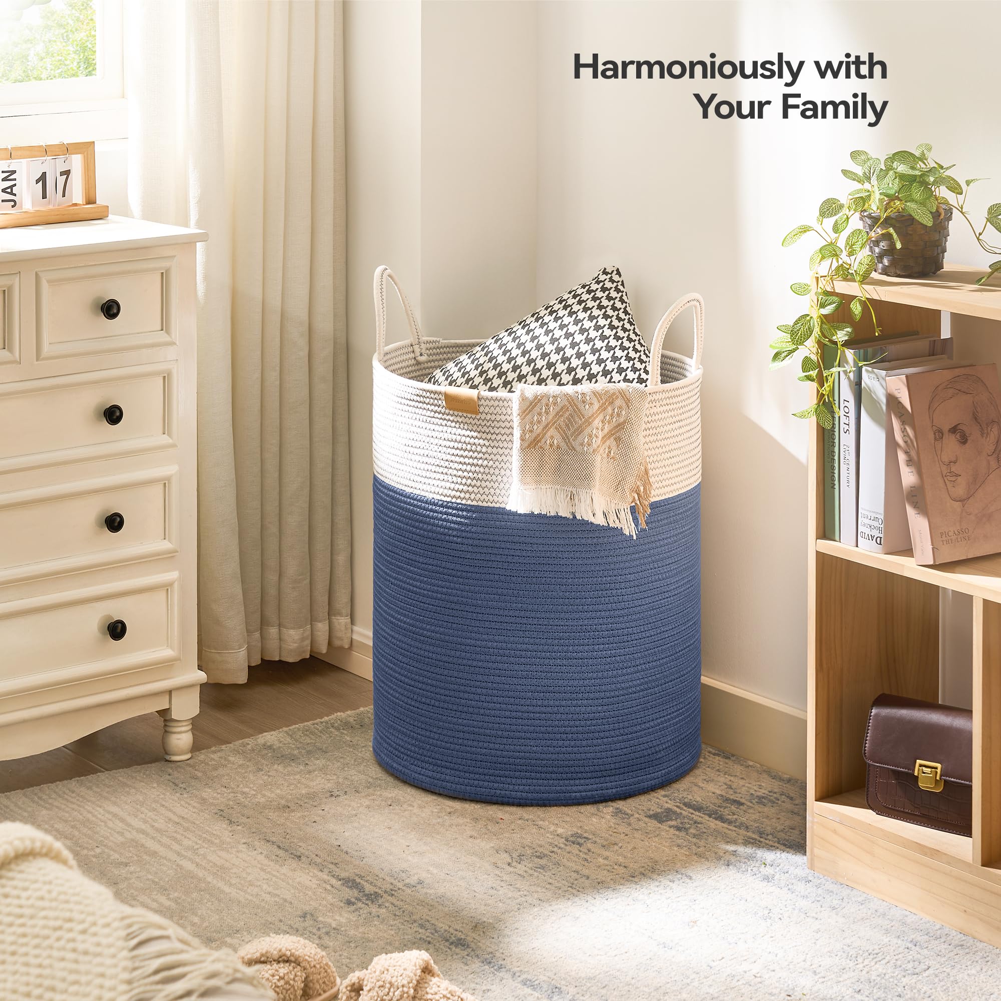Nunsino Cesto portabiancheria con manici, 95 l, blu navy
