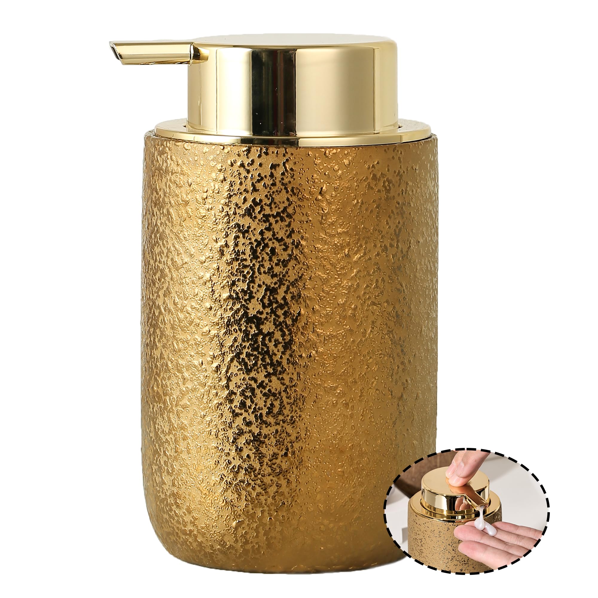 GIRLUFO Bathroom Soap Dispenser,Ceramic Soap Dispenser Kitchen with Liquid Pump,12oz Electroplate Liquid Dispenser for Countertop(Gold)