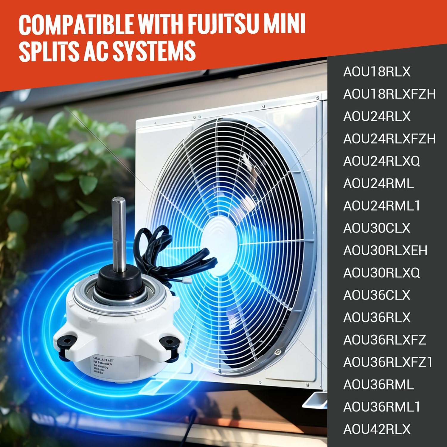 9379853019 Condenser Fan Motor, Brushless DC, 100w, 380v, Compatible with Fujitsu Mini Split AC Systems, MFE-45VVT