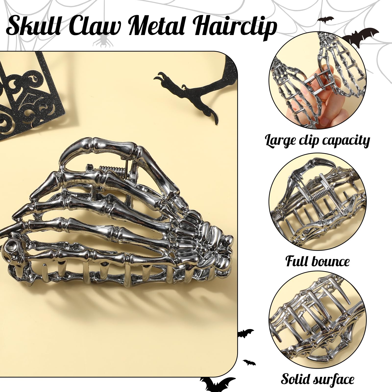 JIEYAO Halloween Spider Web Metal Hair Clips, Goth Alloy Hair Claw Clip - Image 2