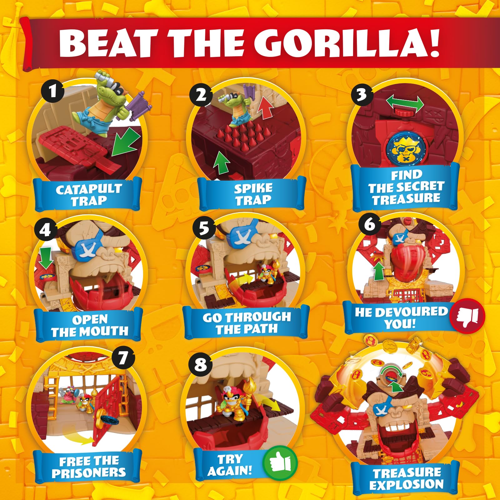 PIRATIX Adventure World Temple de Gorille avec Plusieurs Secrets cachés et preuves Contient 1 Temple, 4 pièces (1 exclusivement), 1 Totem doré, 2 Piratix exclusifs et 3 Accessoires