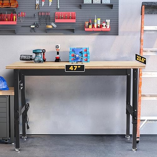Miniatura 6 de Banco de trabajo ajustable, banco de trabajo de 47.5 x 23.6 pulgadas para garaje con toma de corriente, capacidad de carga de 2200 libras, mesa de