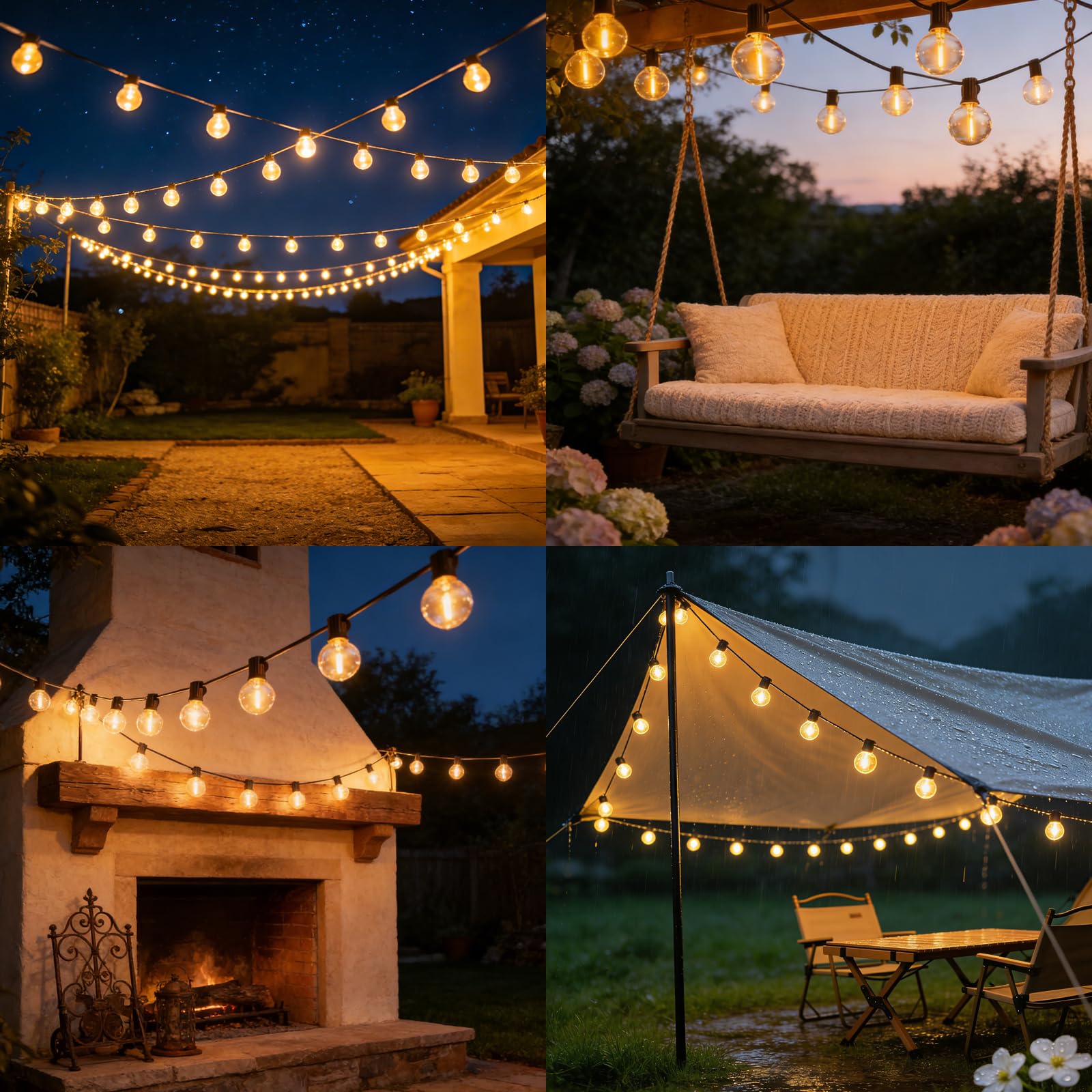 Lichterkette Außen Strom 45m, Dimmbar & Timer LED Lichterkette Outdoor mit Fernbedienung, IP65 Wasserdicht Lichterketten Glühbirnen, Außenbeleuchtung für Garten Pavillon Terrasse Balkon Party Draußen