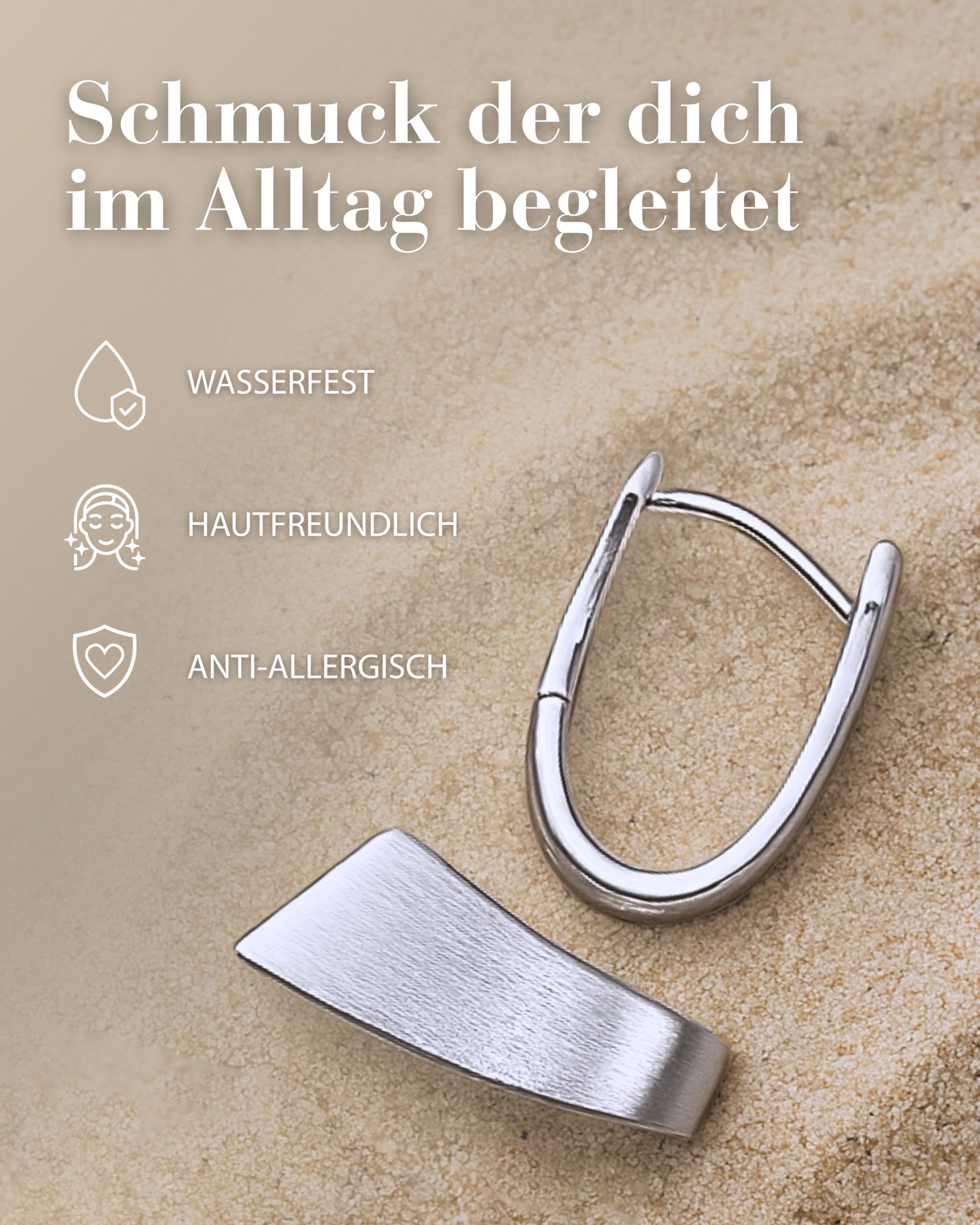 Vinani Damen Ohrringe 925 Silber - Klapp-Creolen Ohrring Set für Frauen aus 925 Sterling Silber U-Form gebürstet glänzend CDGG