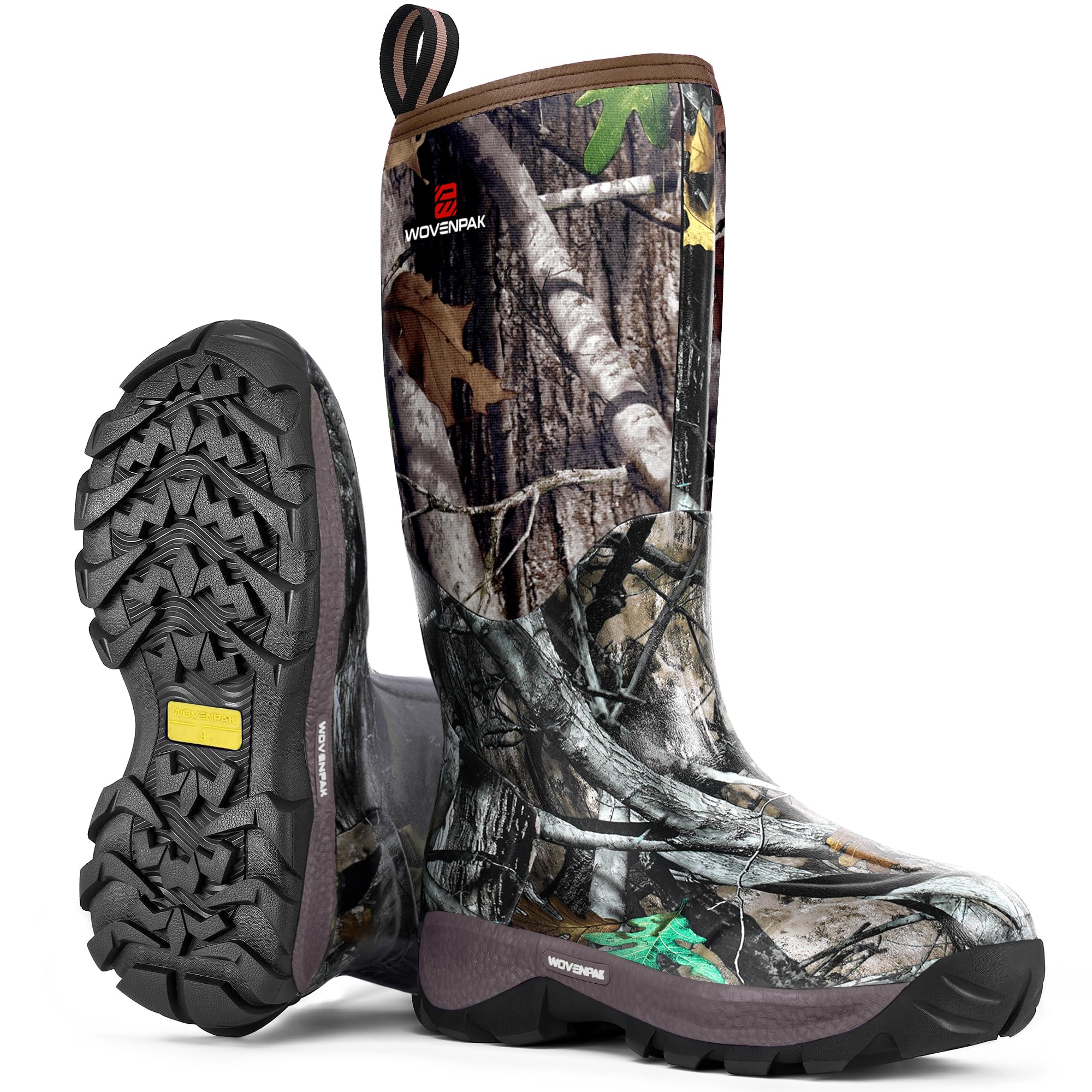 WOVENPAK Rubber Boots for Women, Waterproof Rain Boots Women with Steel Shank, Insulated Hunting Boots, Neoprene Garden Mud Boots All Season for Hunting, Gardening, Farming, Size 6-11