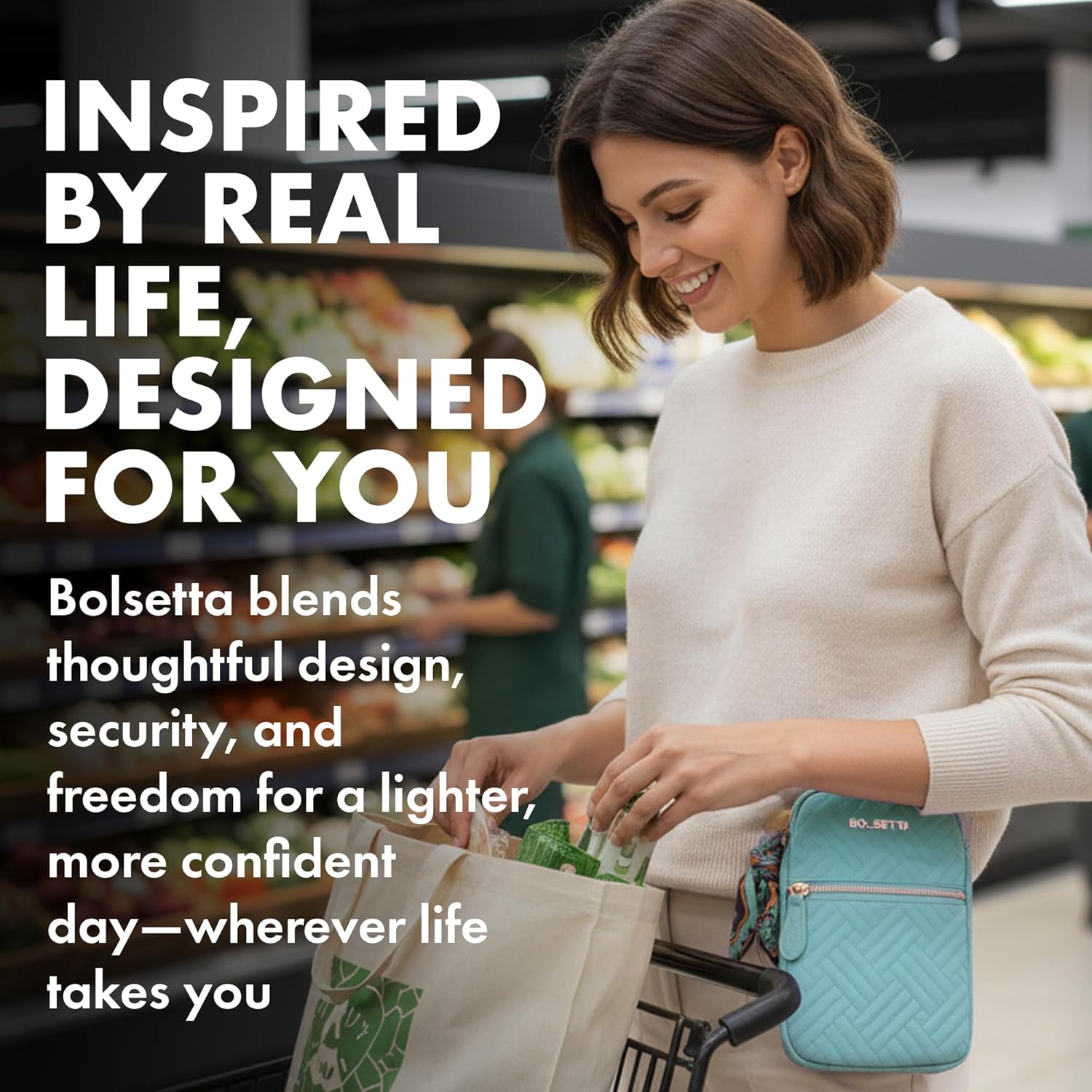 Magnetic Hip Pouch - RFID Blocking Pouch and Key Fob Protector - Zippered Pocket, Magnetic Snaplock Attachment - Lightweight Travel Wallet, Hip Bag for Concerts & Errands - Seafoam Teal Quilt