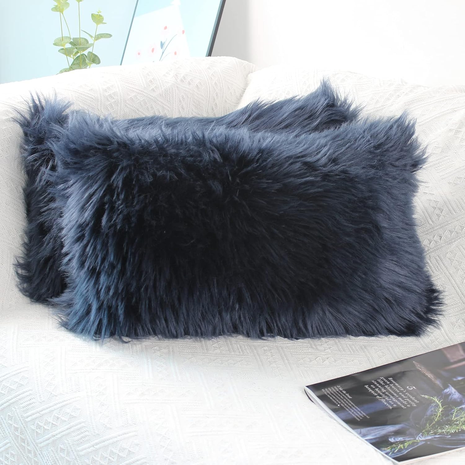 OYIMUA Fluffy Decorative Throw Pillow Covers Beige 20×20, Faux Fur Farmhouse Luxury Pillow Cases,Soft Plush Fuzzy Cushion Covers for Sofa Couch Living Room Bedroom Set of 2