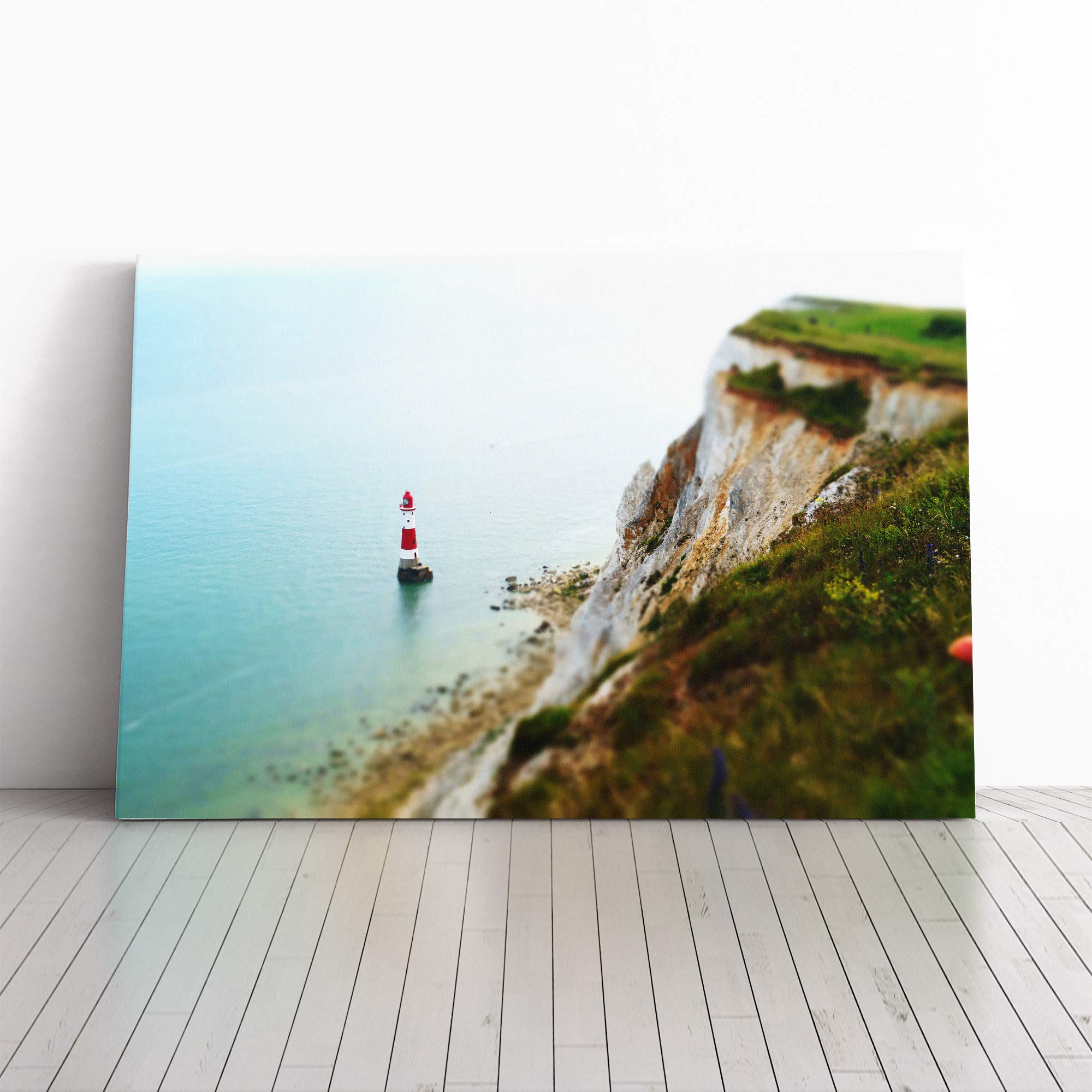 Seascape Coast Shore Cliffs Beach Lighthouse Canvas Print | Gallery Wrapped 30mm Frame Wall Art | 24x16 inches | Ready to Hang | Modern Seascape Picture | Living Room Bedroom Lounge Office