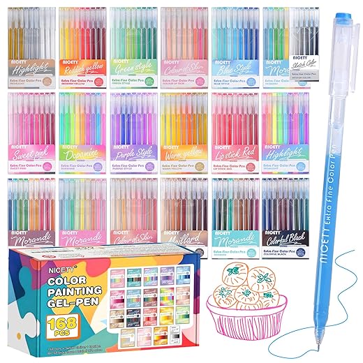 Set de 168 Gel Pens avec Pointe Fine 0,5mm Nicety