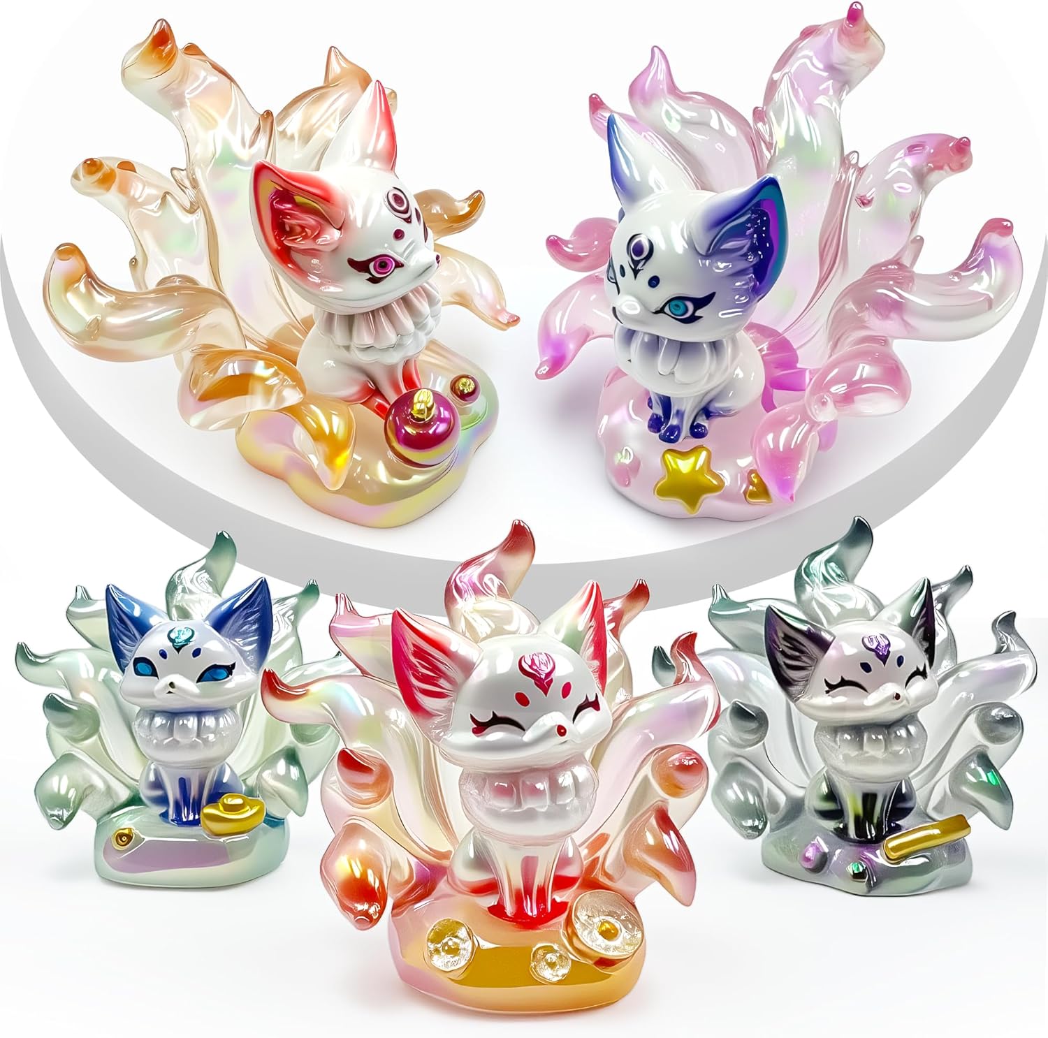 Nine-Tailed Fox Blind Box Kitsune Action Figures Mystery Box Cute Random Design Collectible Toys Home Table Desk Decorations 1 Pc